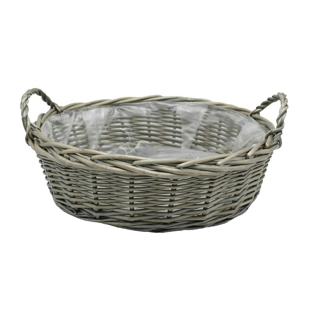 Rackhams Red Lined Large Round Antique Wash Display Wicker Tray