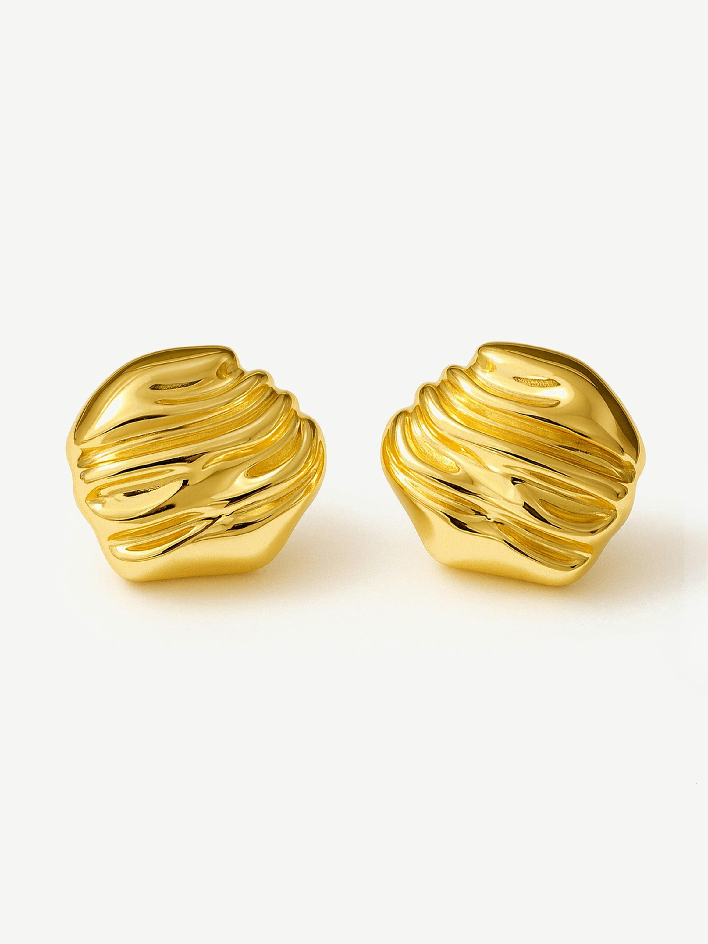 Muchv Gold Textured Crinkle Stud Earrings