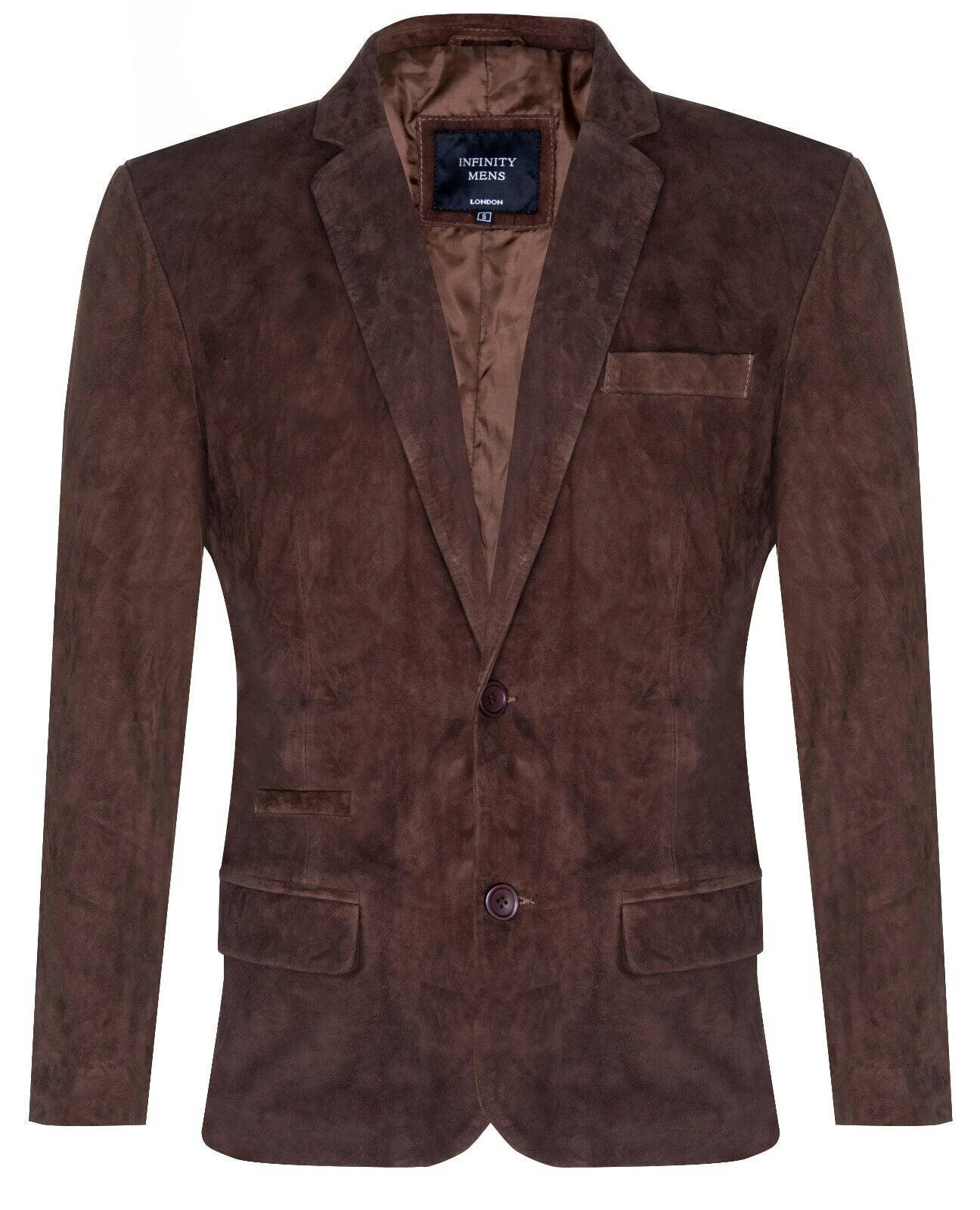 Infinity Leather Men's Brown Blazer Suede Jacket Soft Italian Leather Coat - Uk L | Eu 50 | Us 40