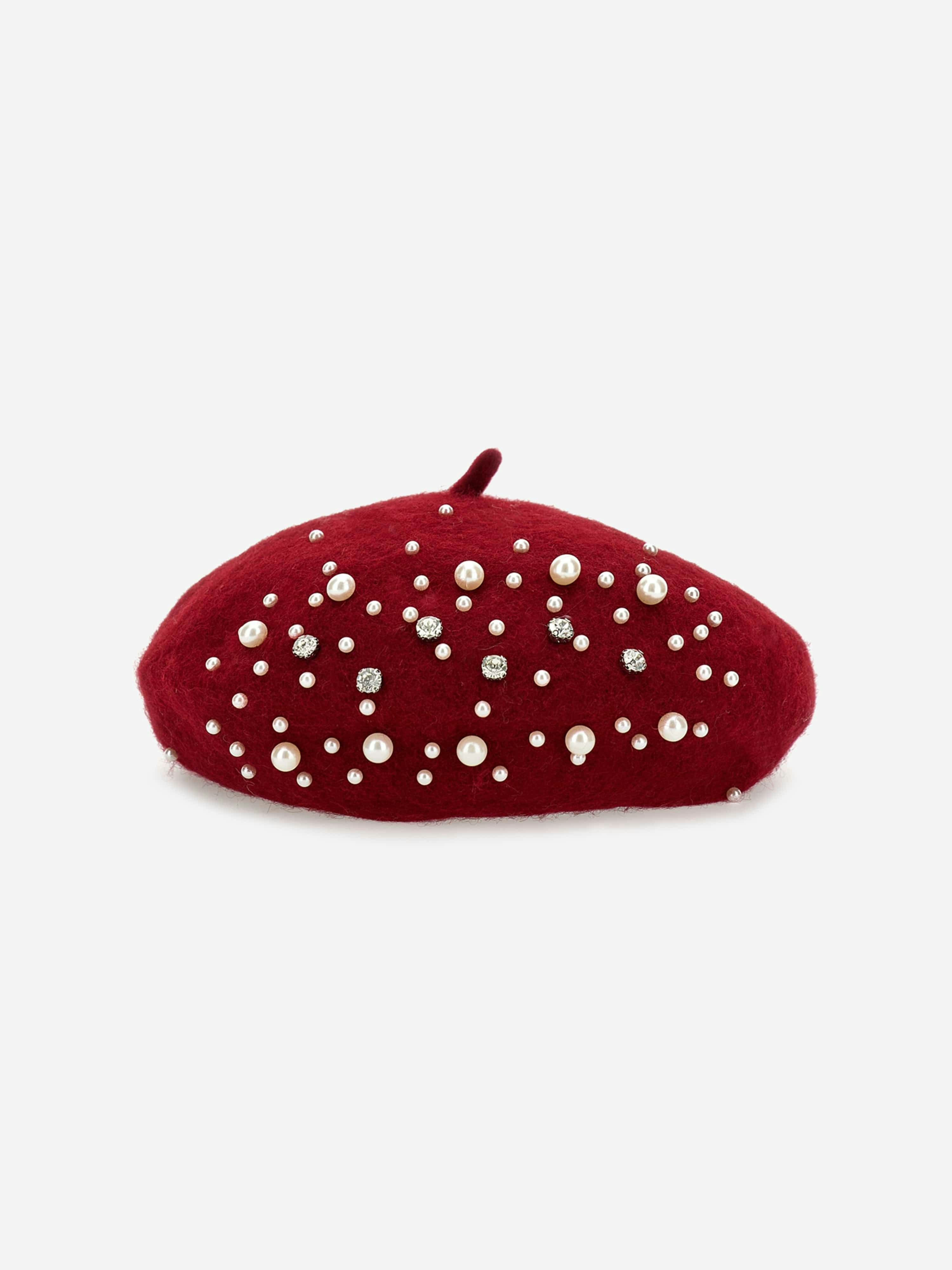Monnalisa Girls Red Pearl Applique Beret In - 2 - 4 Yrs