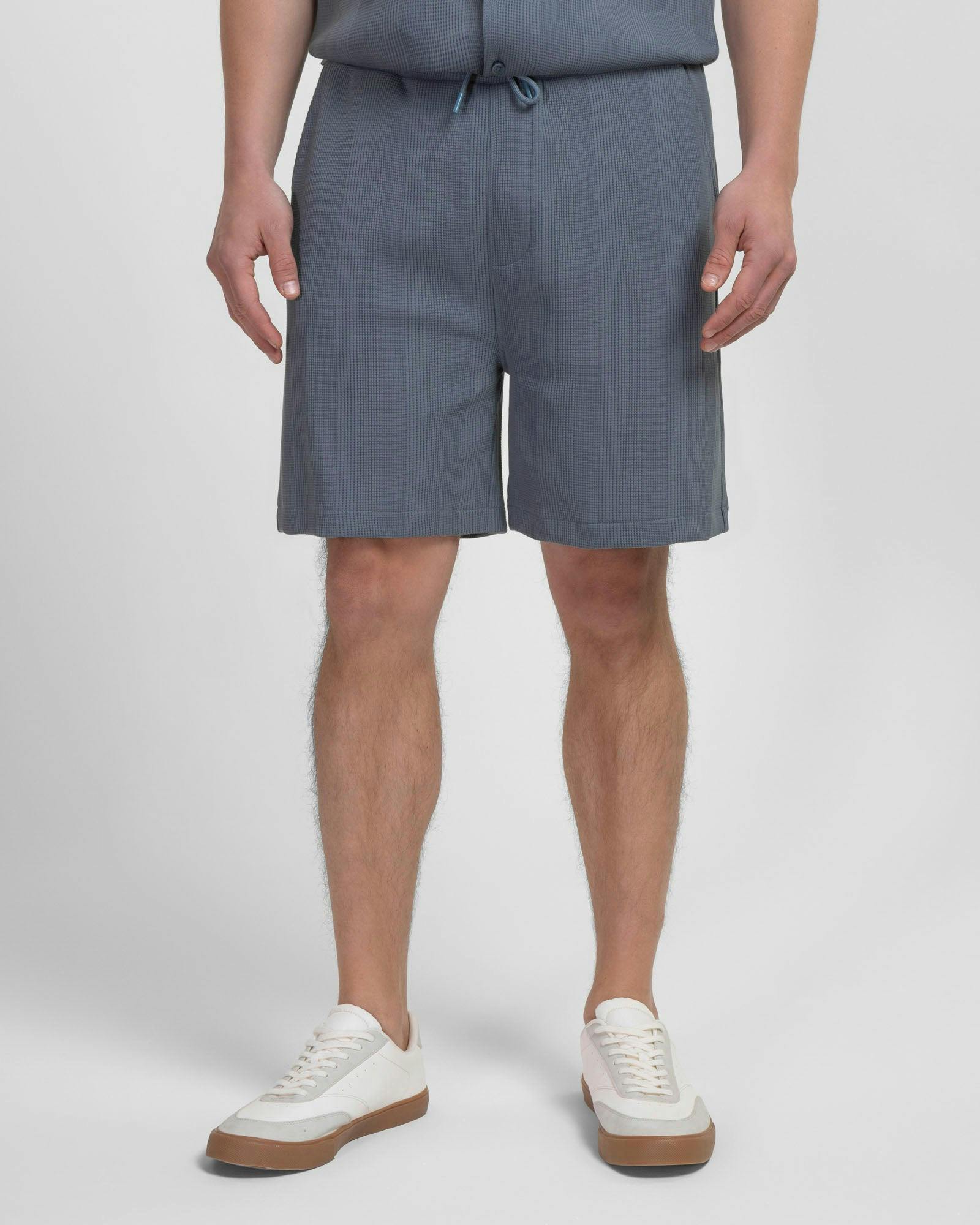 Steel & Jelly Blue Charlton - Stripe Jacquard Waffle Shorts - Xl