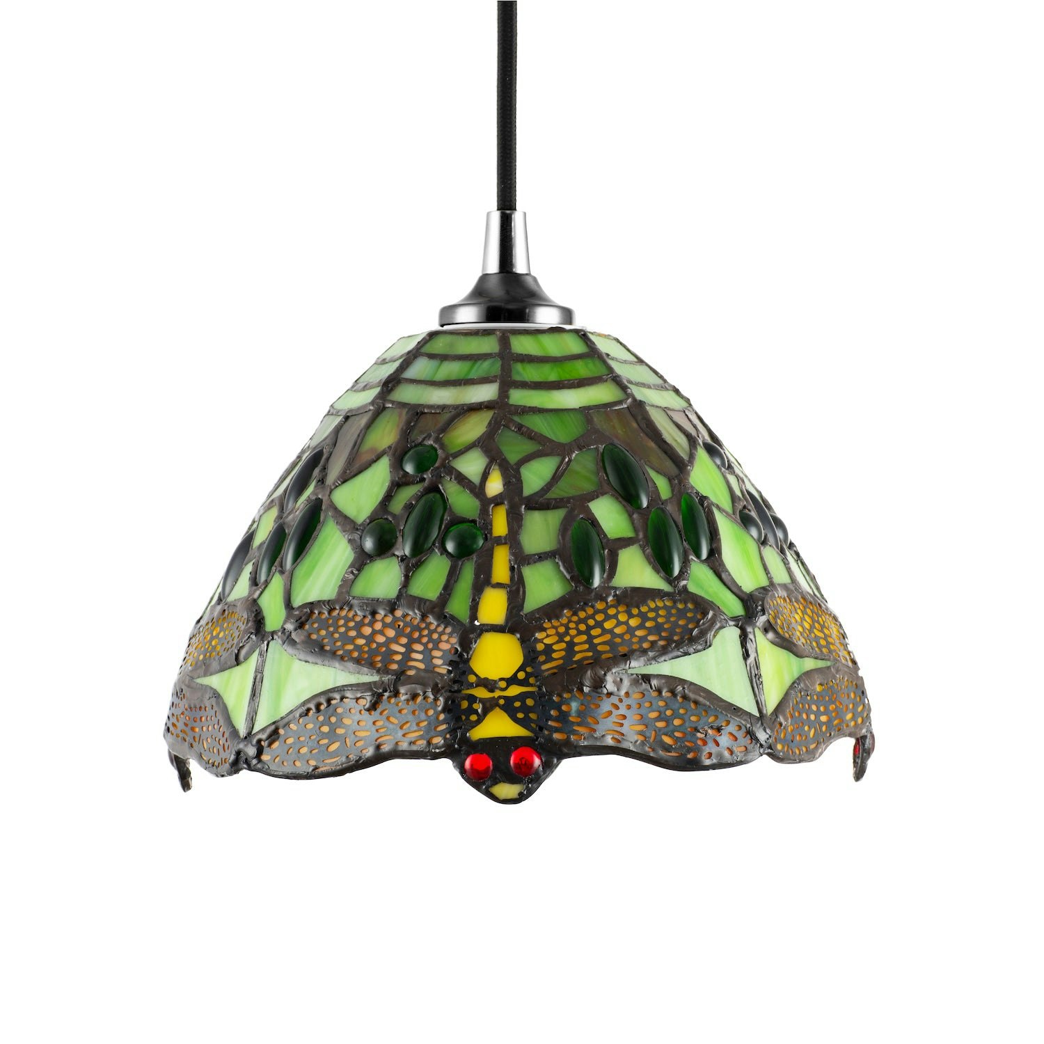 Rackhams Green Dragonfly Themed Stained Glass Tiffany Pendant Lighting Shade With Beads