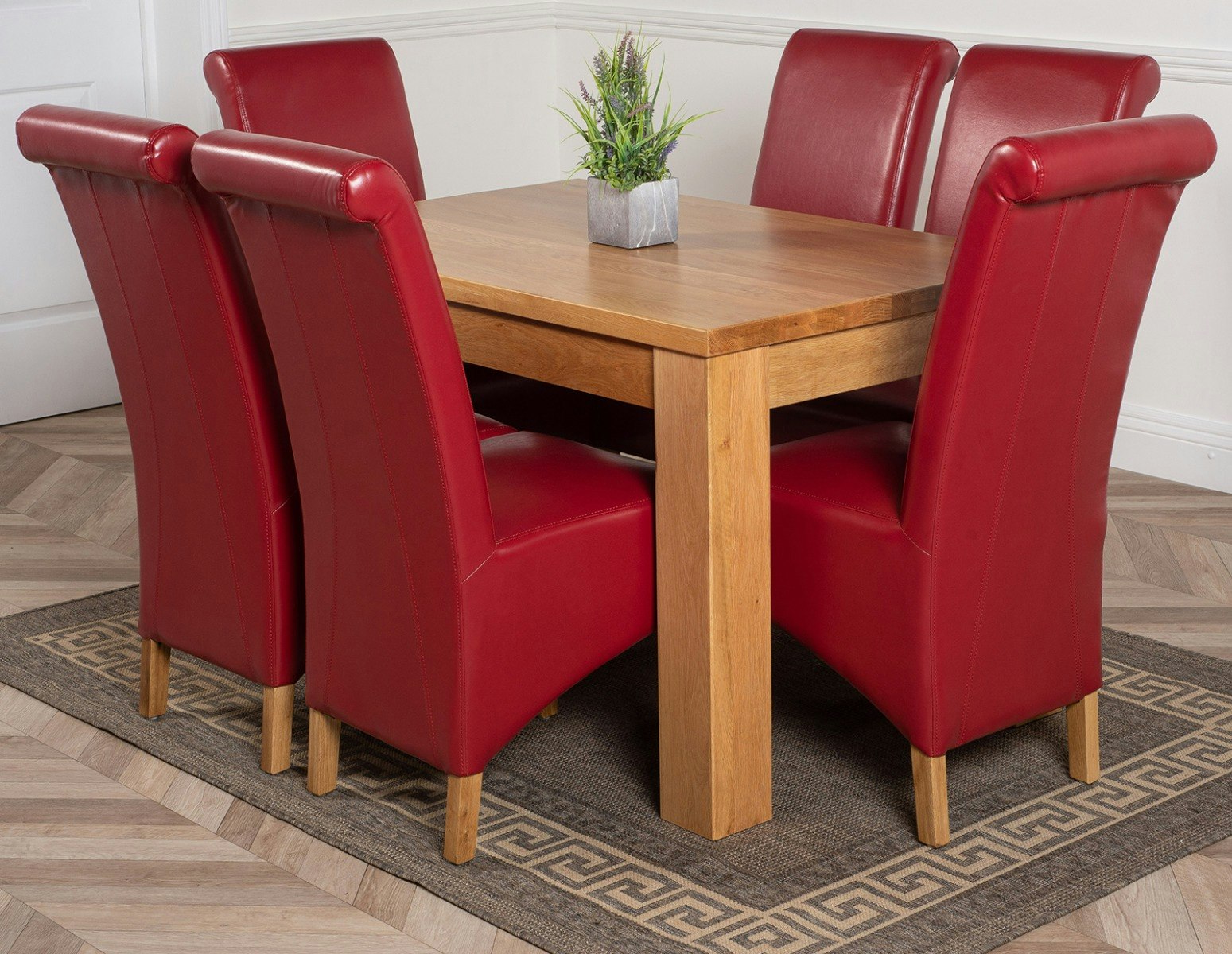 That's Furniture Burgundy Dakota Small Oak Dining Table With Montana Leather Chairs - 6 Chairs