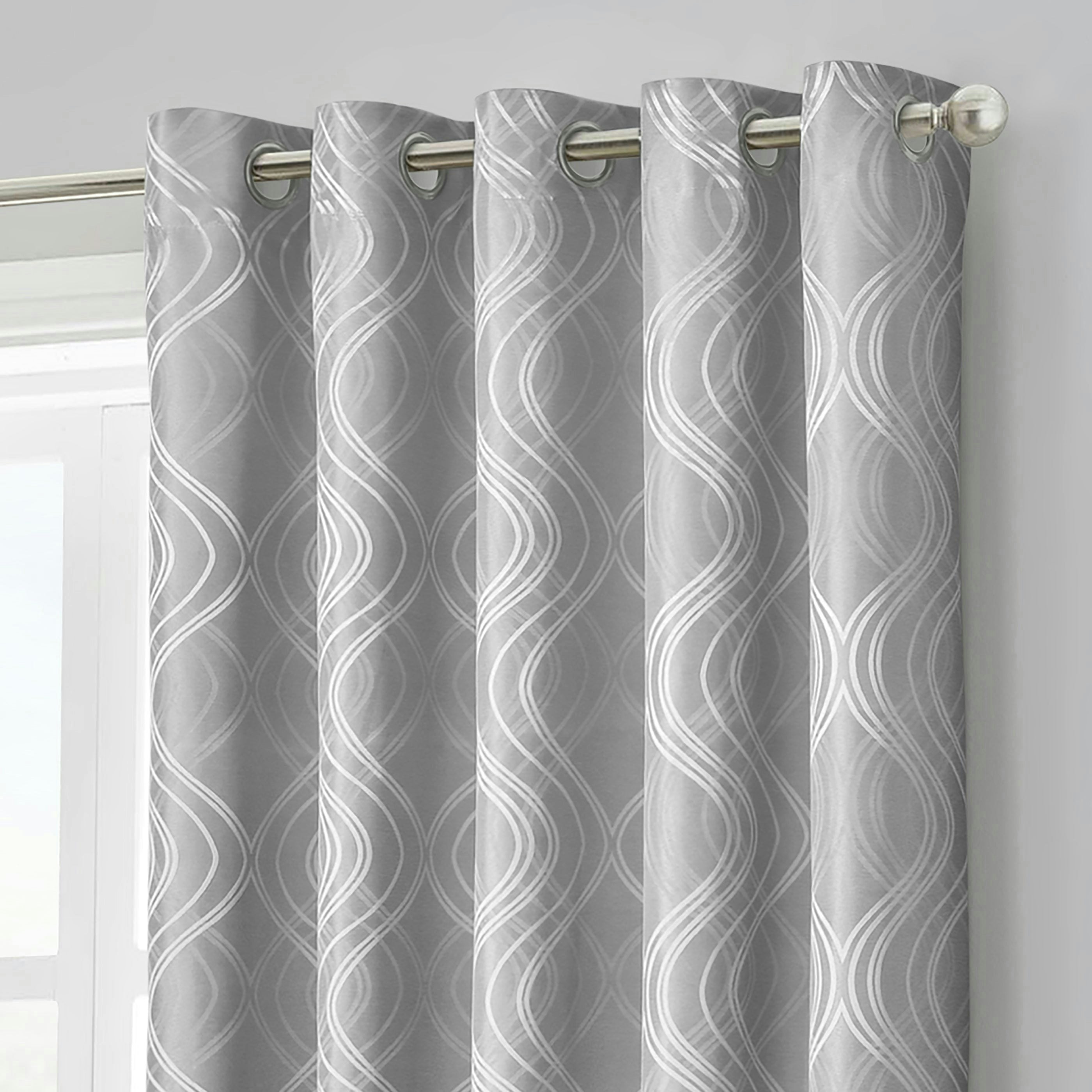 Velosso Grey Clarissa Jacquard Ready Made Eyelet Curtains - 168Cm X 137Cm
