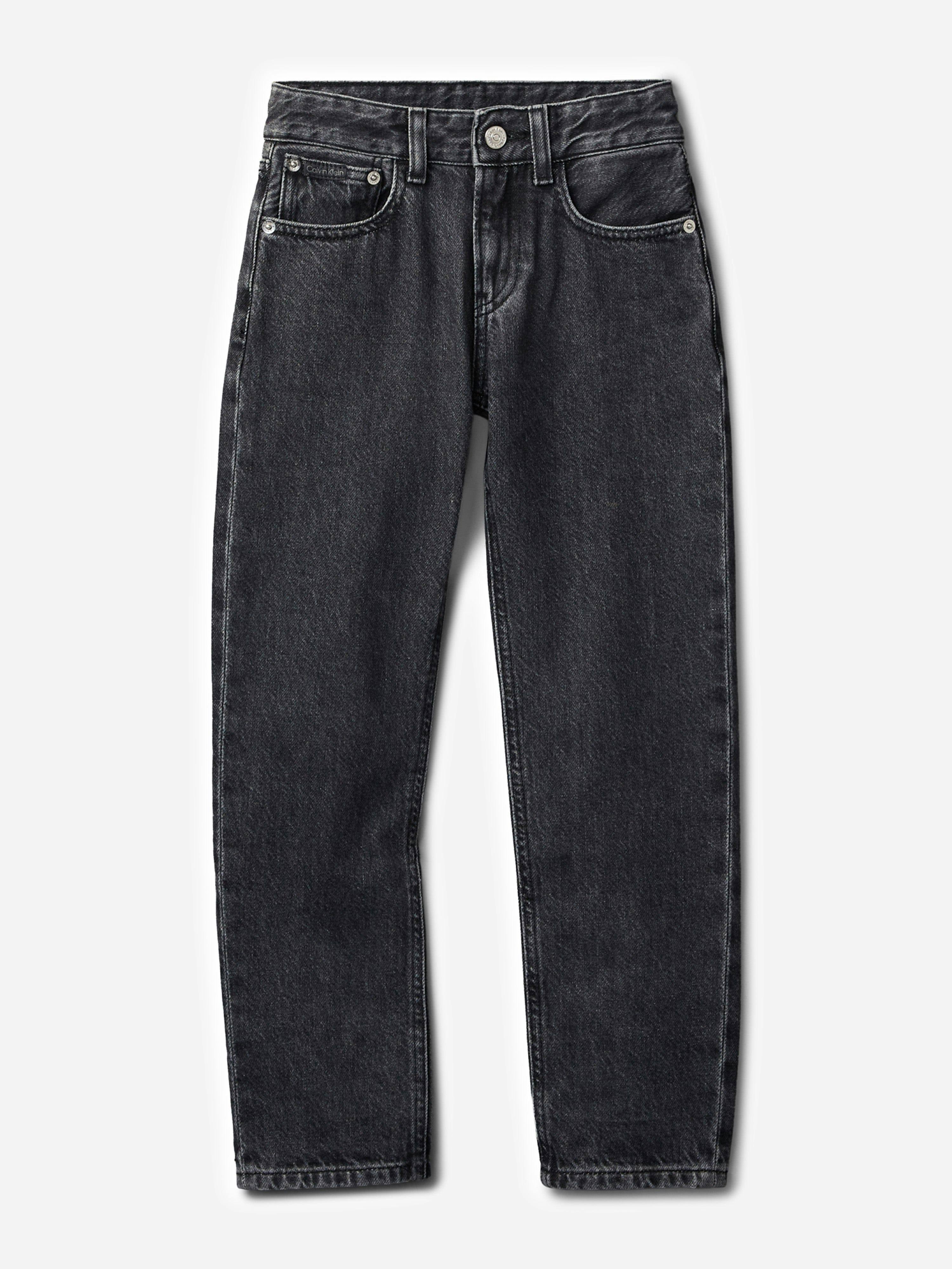 Calvin Klein Boys Black Straight Optic Washed Jeans In - 10 Yrs