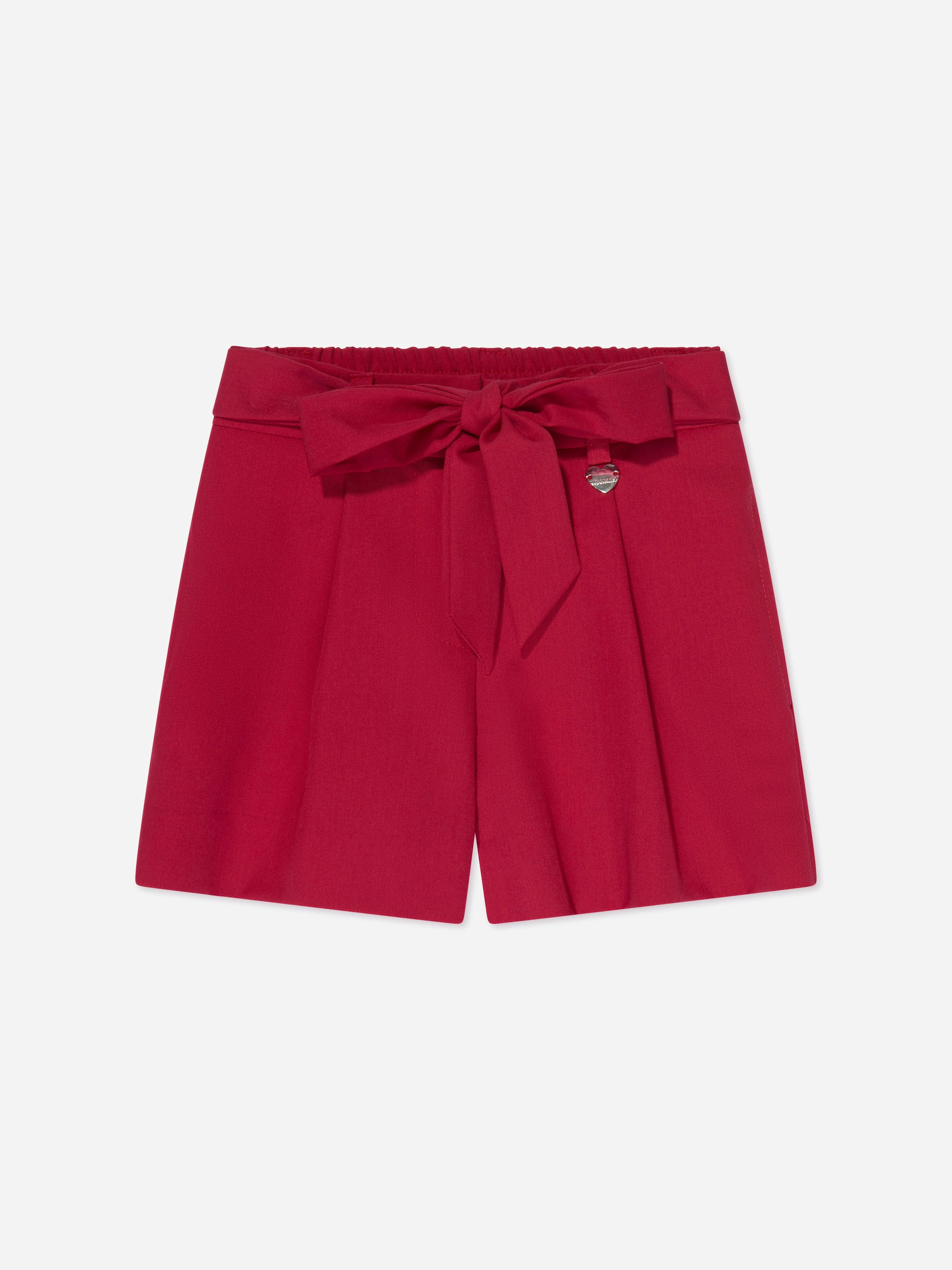 Monnalisa Girls Red Sash Belt Shorts In - 10 Yrs