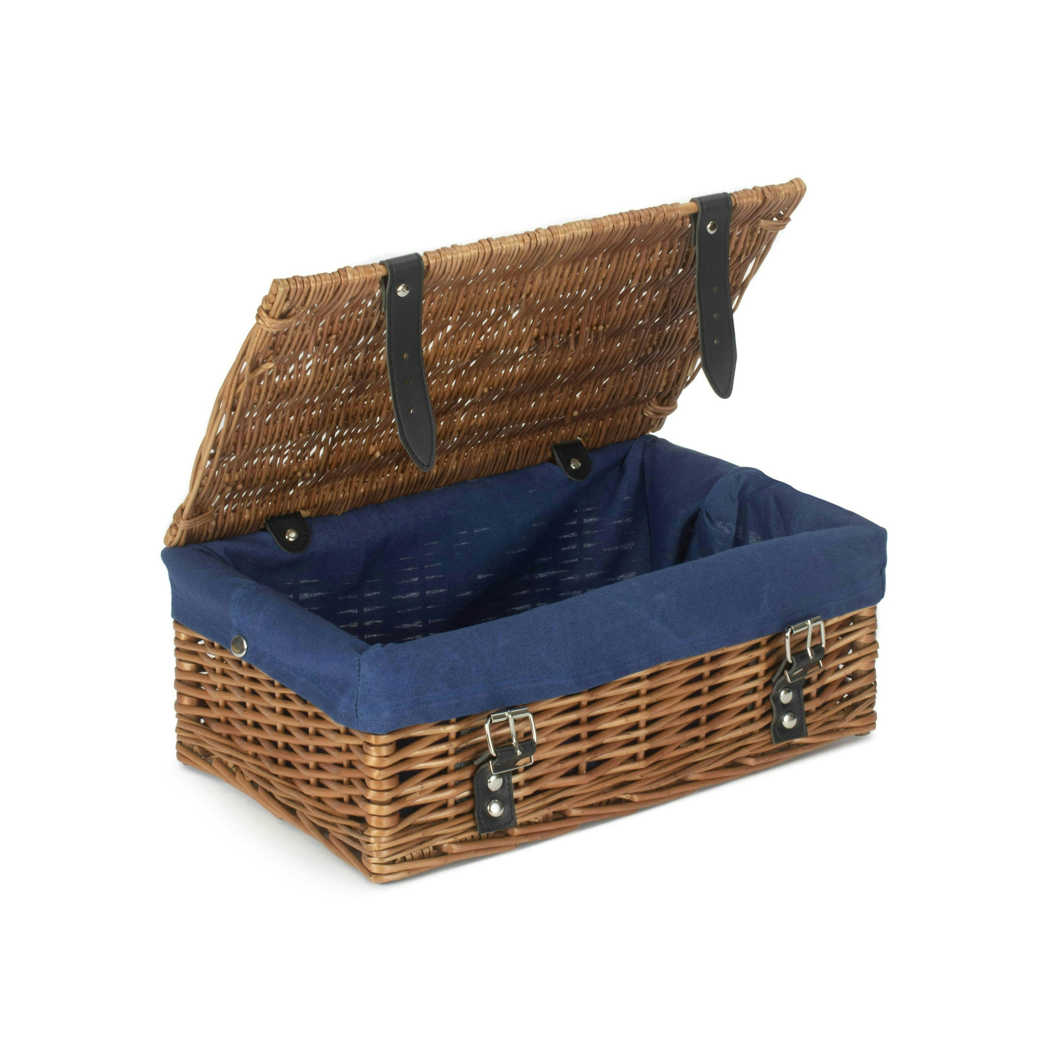 Rackhams Blue 35Cm Double Steamed Willow Wicker Picnic Basket