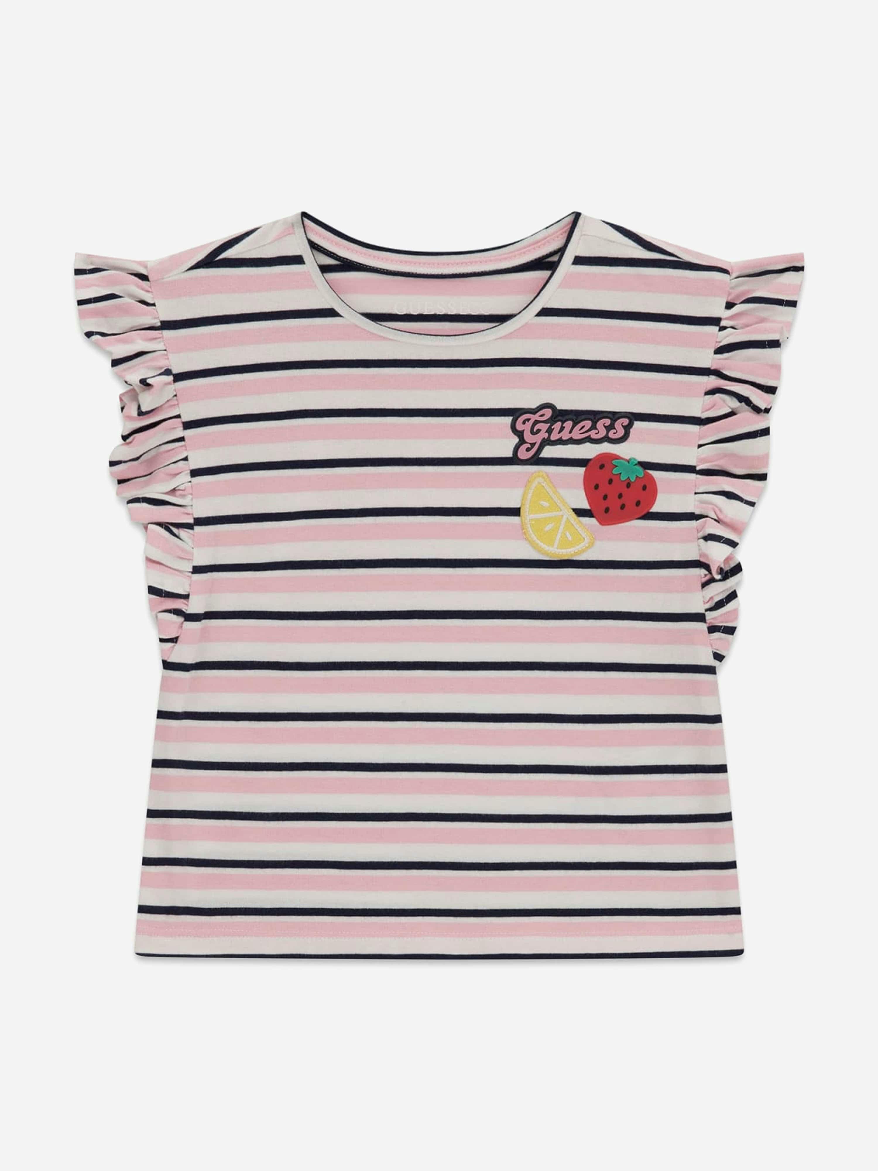 Guess Girls Pink Striped Strawberry T-Shirt In - 5 Yrs