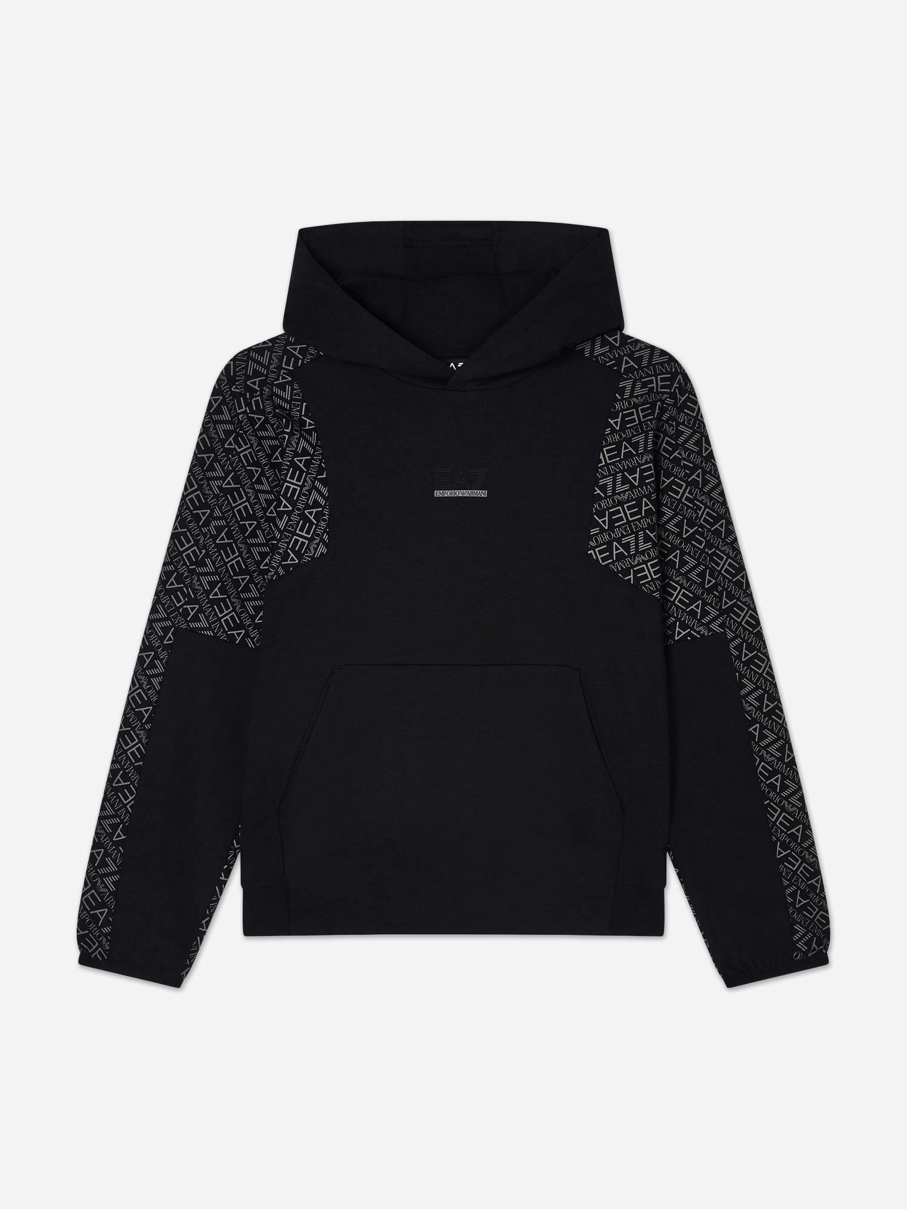 Ea7 Emporio Armani Boys Black Monogram Logo Hoodie In - 16 Yrs