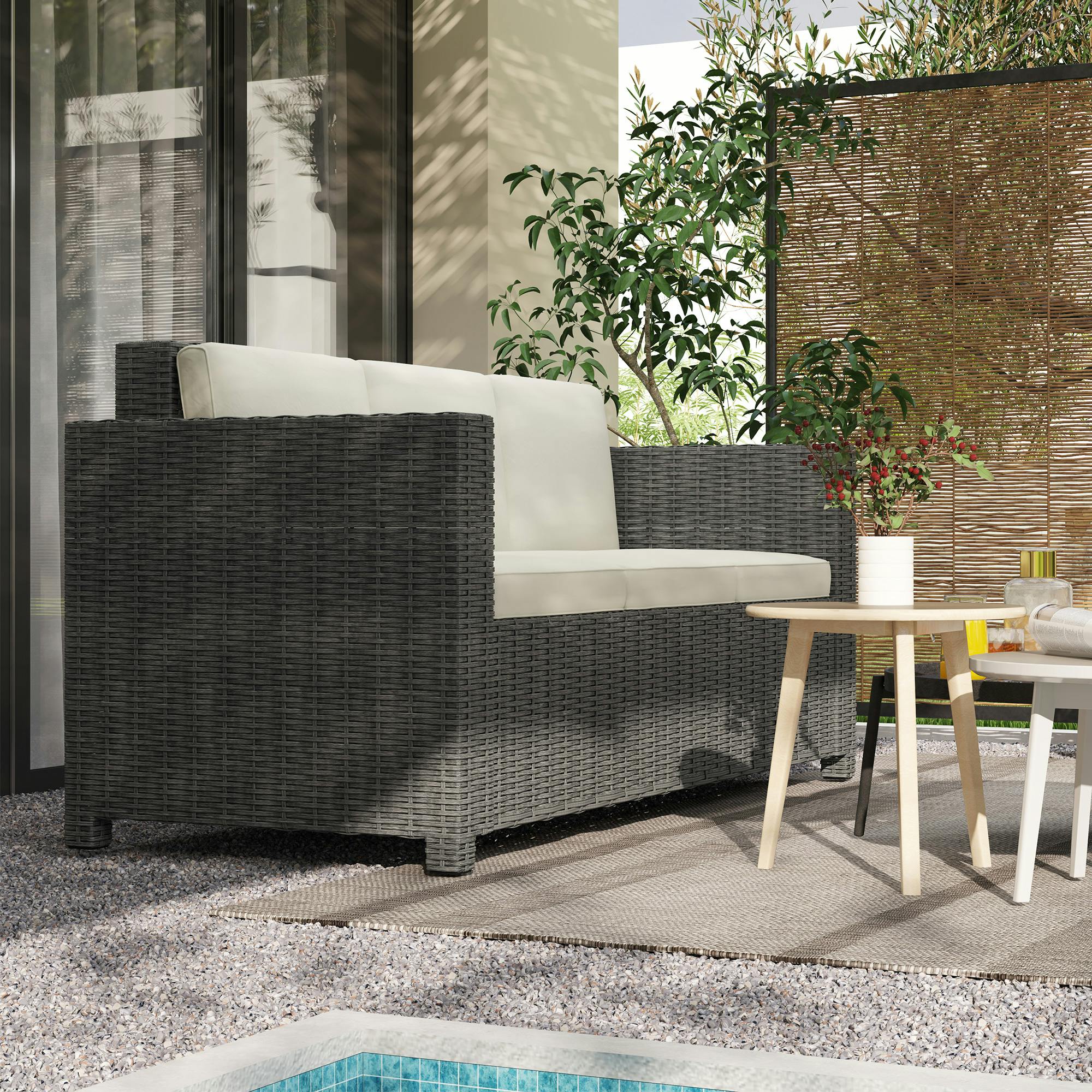 Rackhams Rattan 3-Seater Sofa Patio Furniture W/ Cushion
