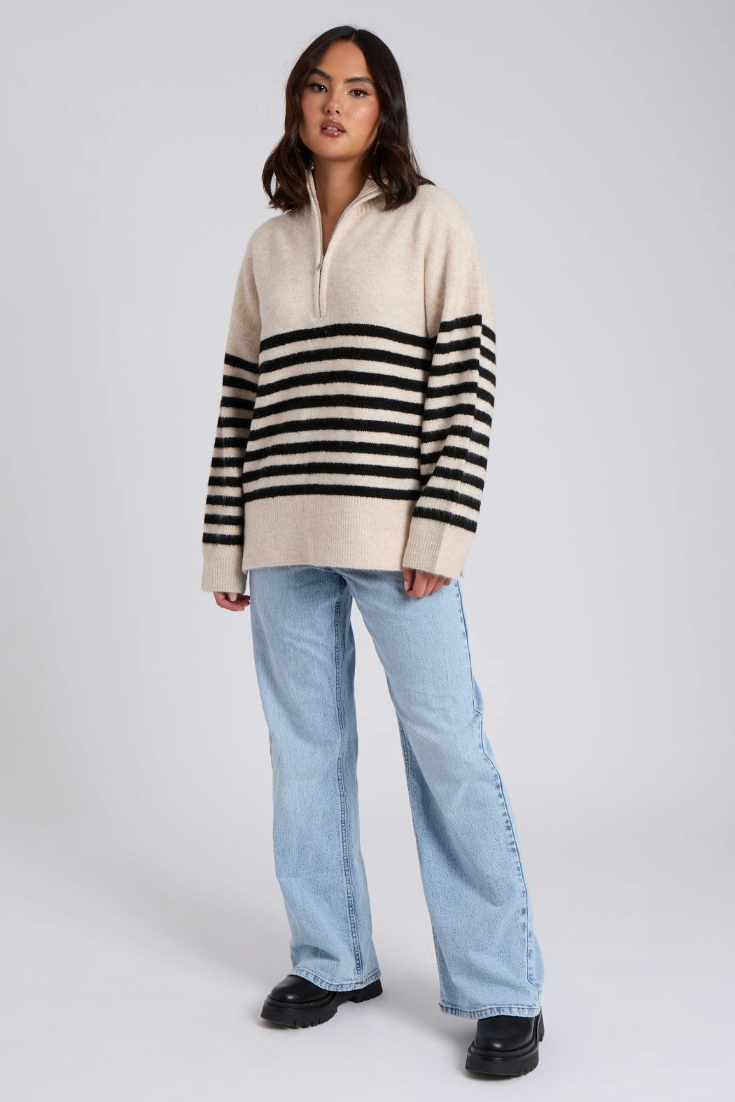 Urban Bliss Half Zip Stripe Jumper - S