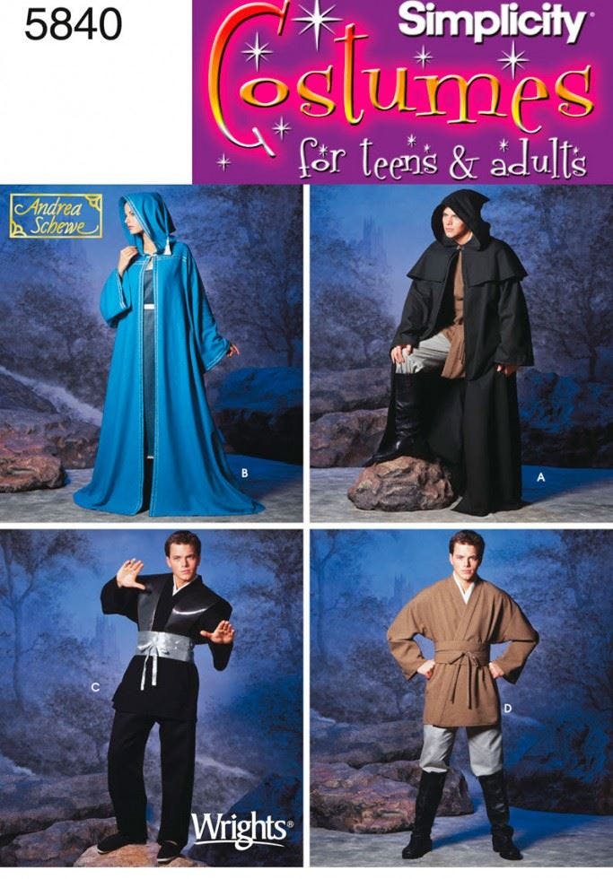 Simplicity Men's Sewing Pattern 5840, Capes, Costumes For Teenagers, Wo, Xs-S-M-L-Xl - Intermediate - Xs-S-M-L-Xl