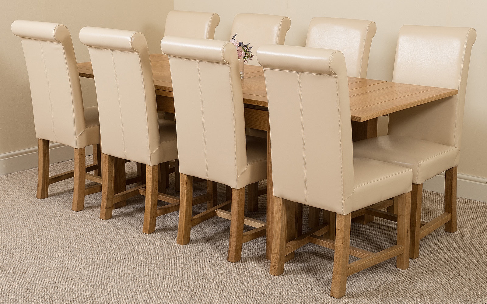 Thats Furniture Richmond 140-220Cm Oak Extending Dining Table + 8 Washington Leather Chairs - Cream - Image 2