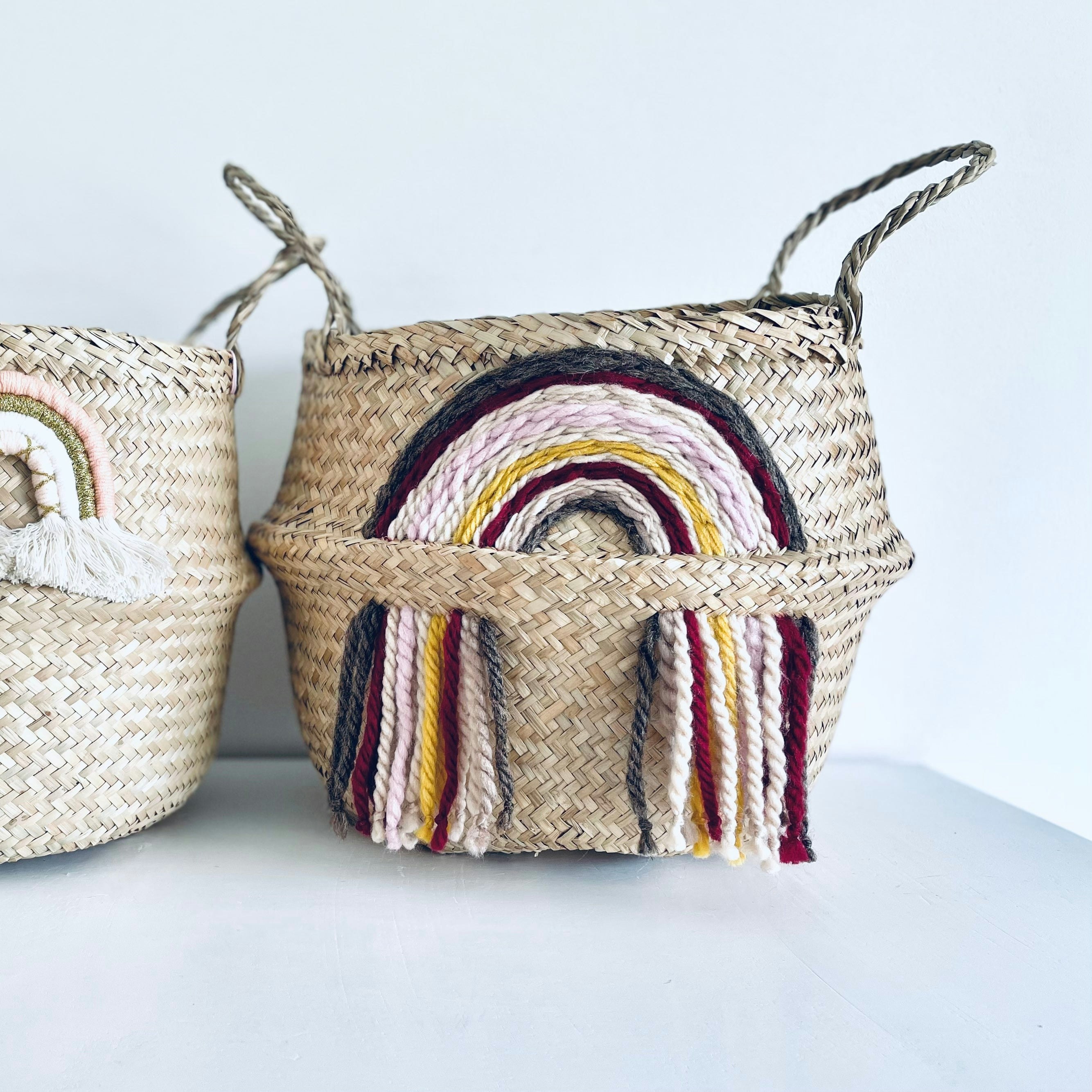 Bellybambino Pink Maroon Tassel Rainbow Basket - Large
