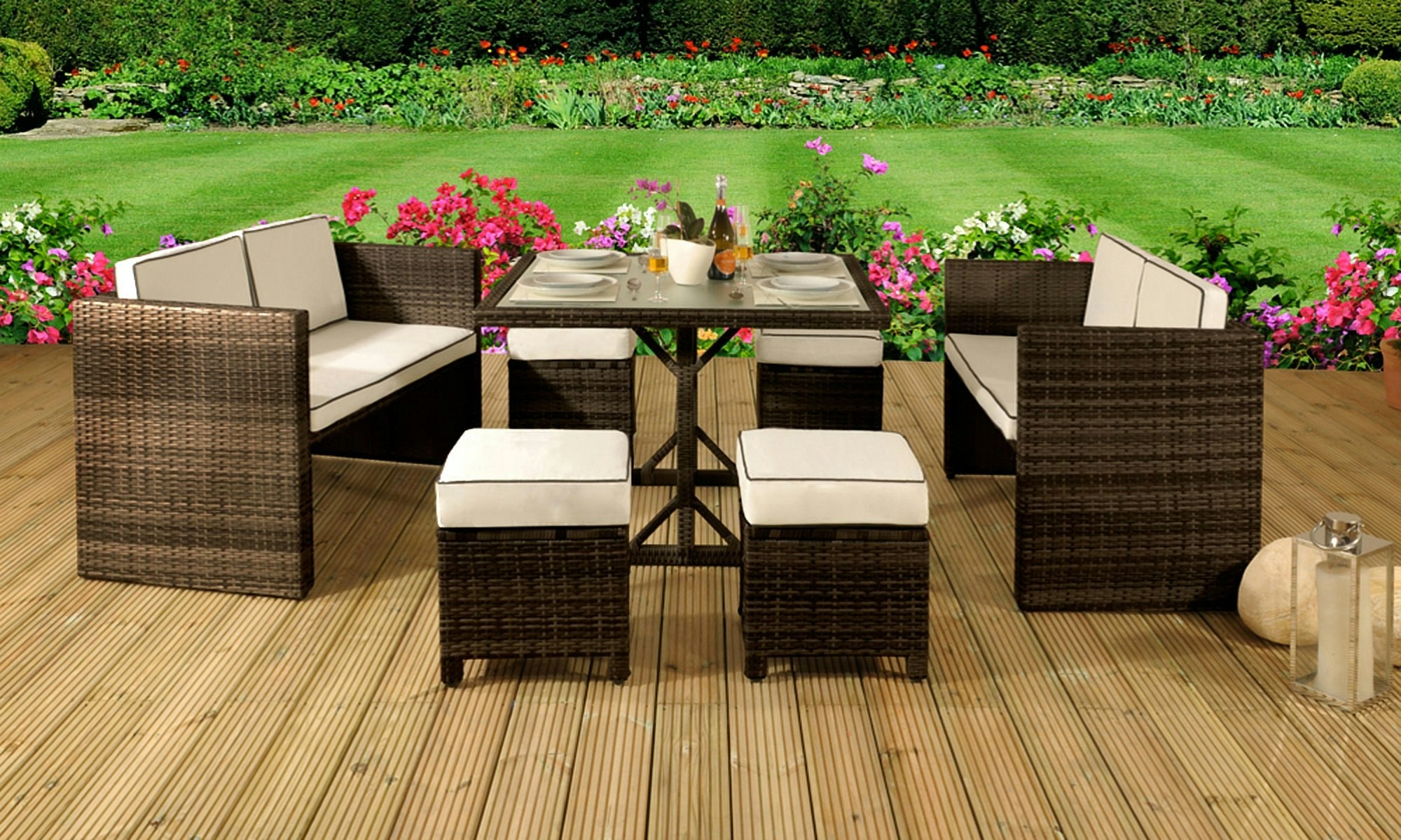 Comfy Living Black/Brown/Grey Luxurious 7-Piece Rattan Garden Furniture Set - The Ultimate Choice For Outdoor Living And Entertaining - Chocolate - No