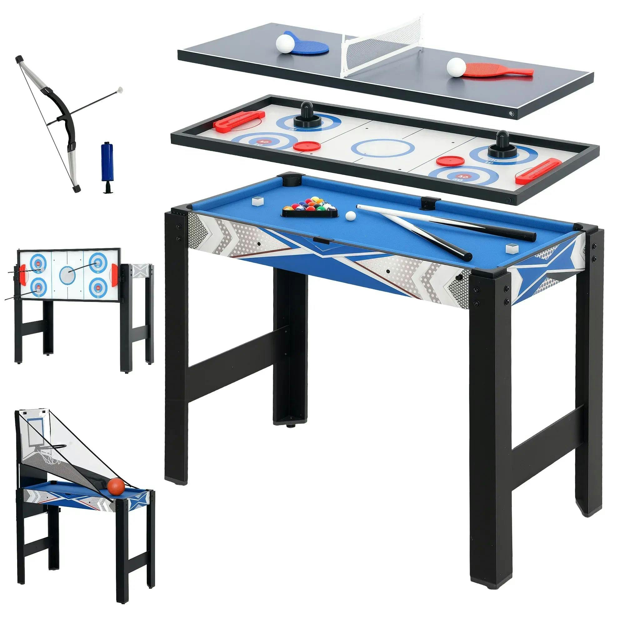SPORTNOW 5-in-1 Multi Games Table Mini Pool Tennis Hockey Table Blue | Basketball Arcade Game, Archery, 91L x 45.5W x 76H cm - Image 2
