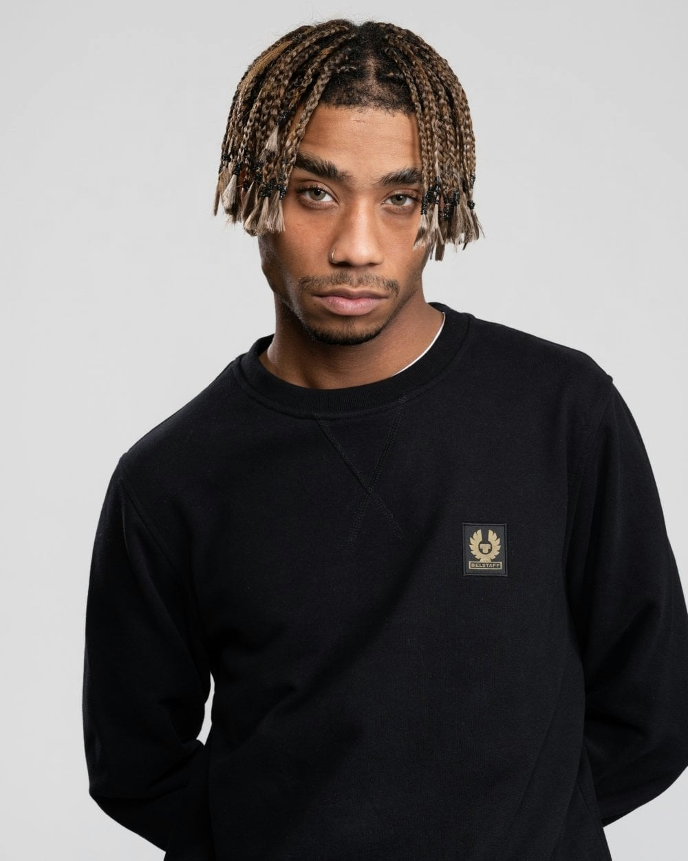 Belstaff Men's Black Crew Neck Sweatshirt With Logo Patch - Xl