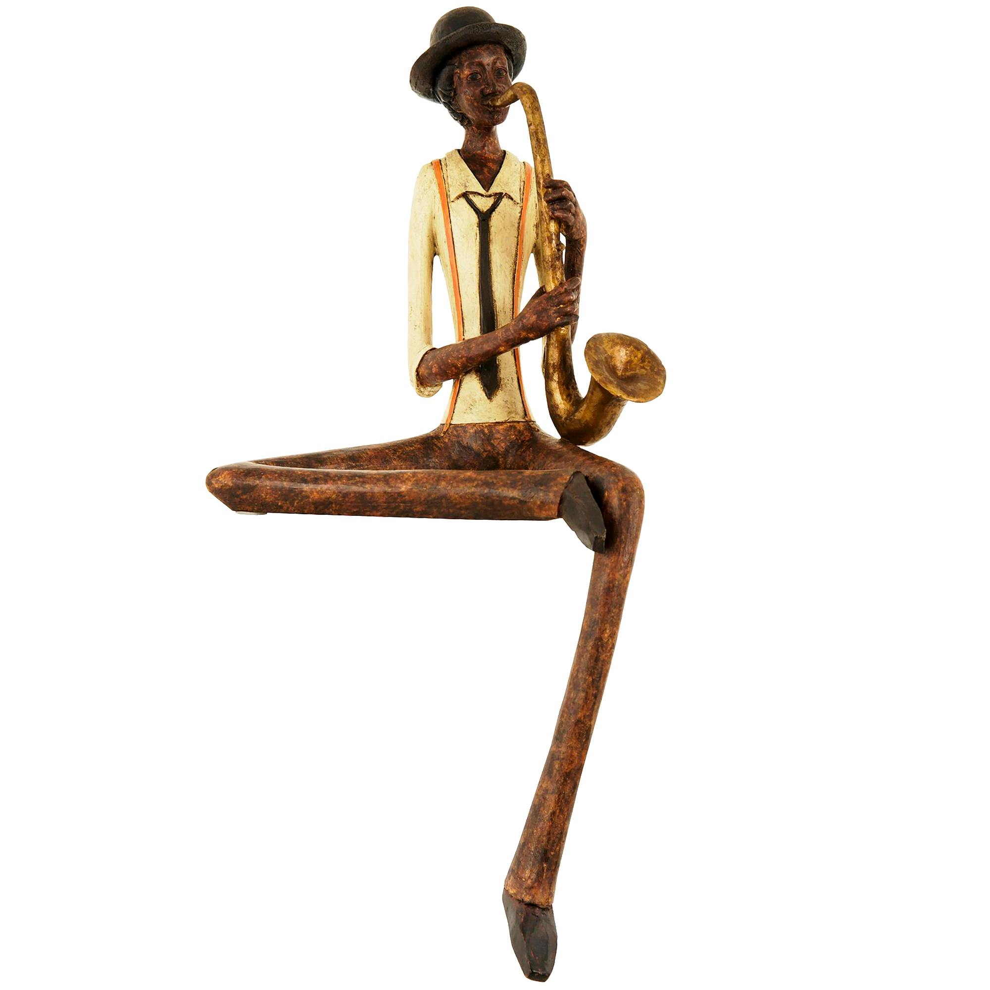 Hill Interiors Brown/Cream Sitting Jazz Band Saxophonist - One Size - 100% Resin