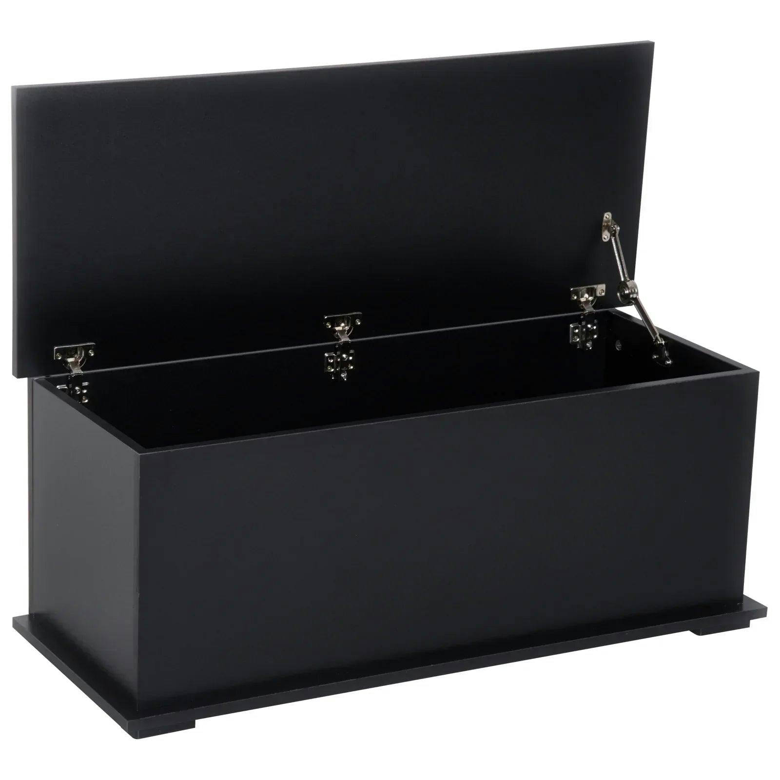 HOMCOM Box Chest With Lid Ottoman Storage Keepsake Cabinet Chipboard in Black - Image 3