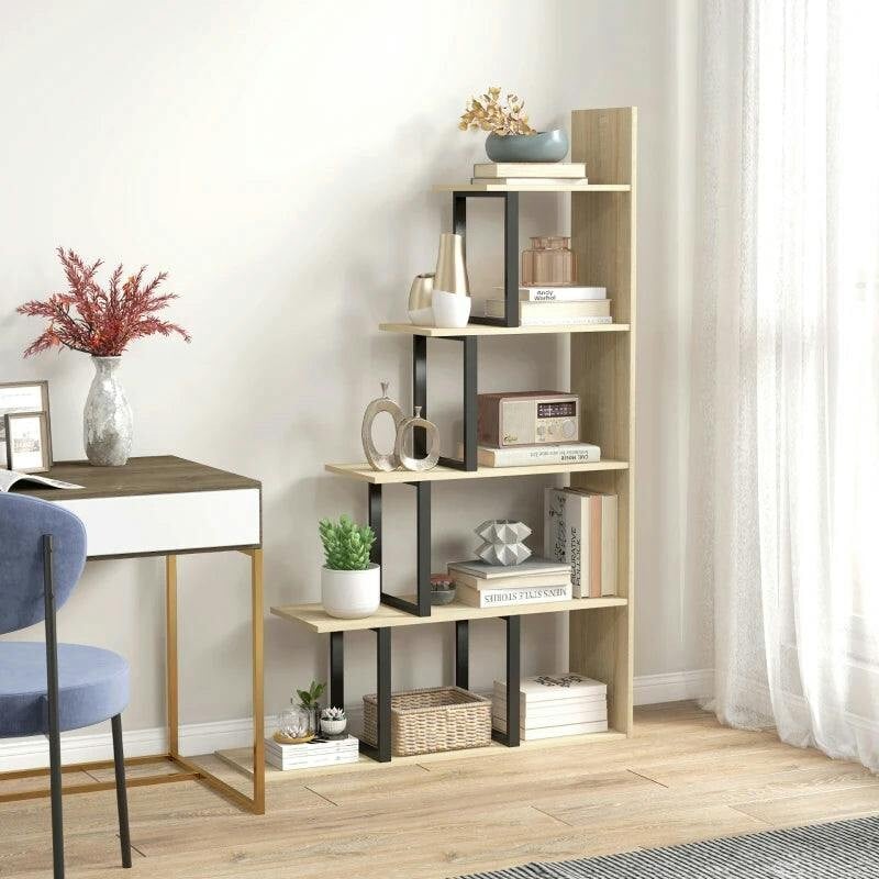 Rackhams 5-Tier Ladder Shelf Display Plant Stand Home Office Ladder - Oak - Image 5