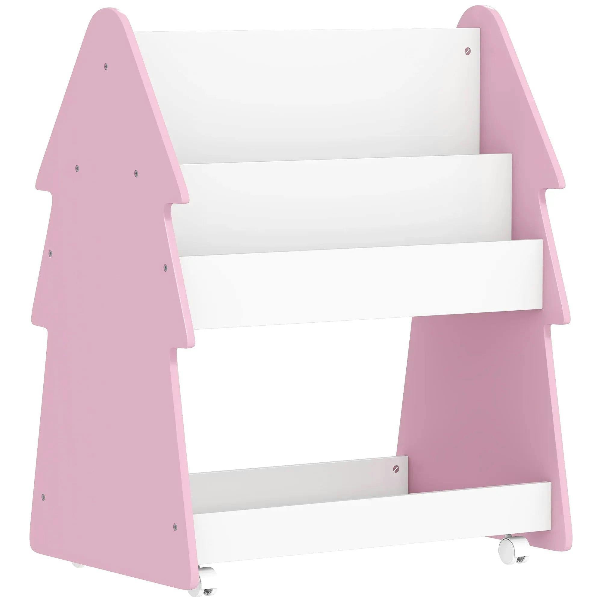 AIYAPLAY Double-Sided Children's Bookcase With Wheels For Playroom - Pink | TJ Hughes - Image 5