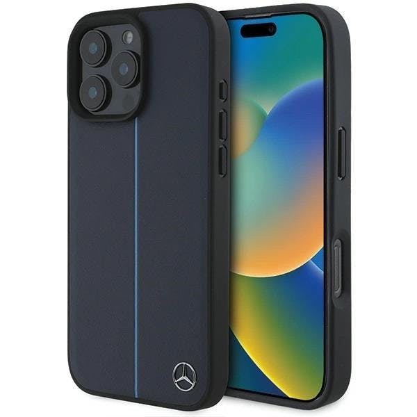 Mercedes Blue Mb Line Leather Case With Magsafe For Iphone 16 Pro Max 6.9" Navy - Mehmp16x23rurbv