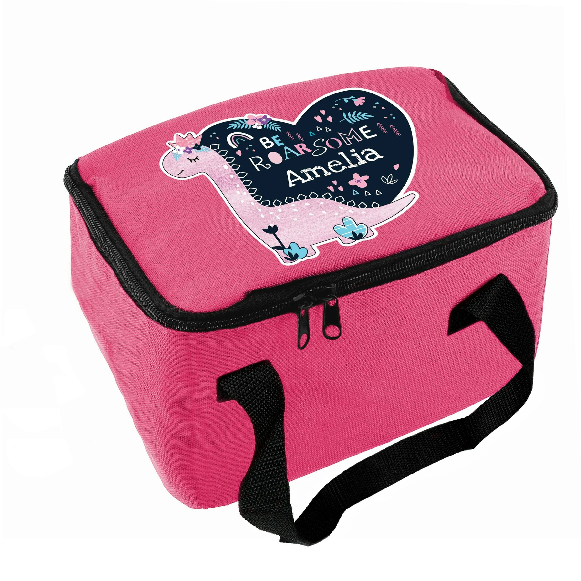 Rackhams Pink Personalised Dinosaur Lunch Bag