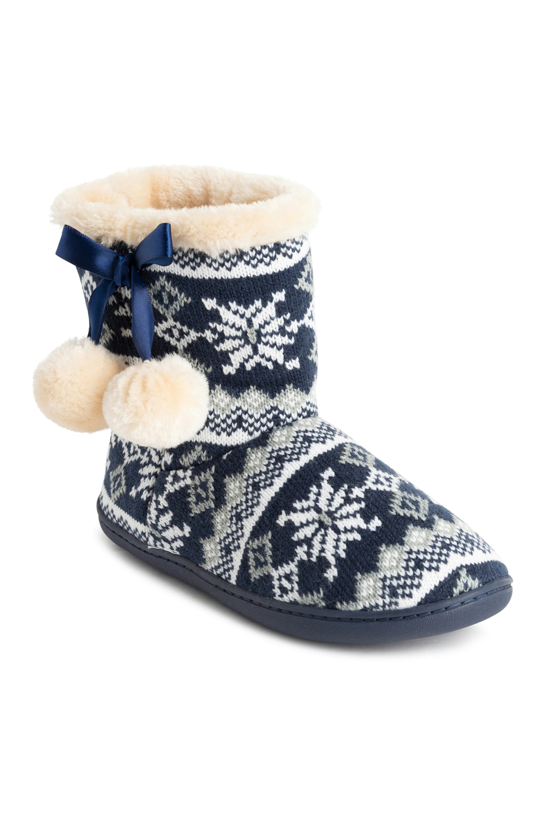 Viva Women's Purple Polar Memory Foam Pom Pom Winter Faux Fur Cosy Slippers - 6