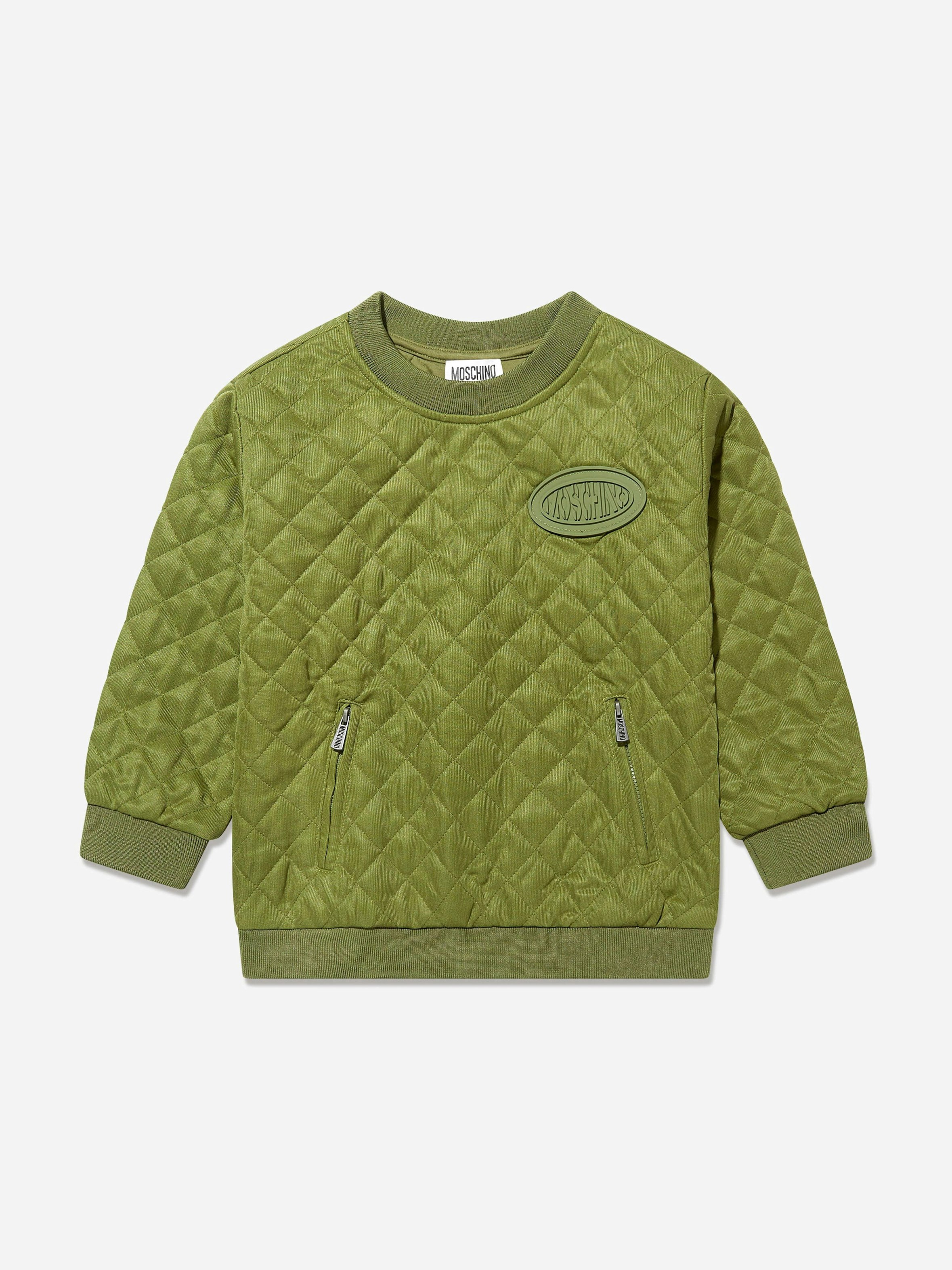 Moschino Kids Boys Green Moschino Quilted Sweatshirt In - 10 Yrs