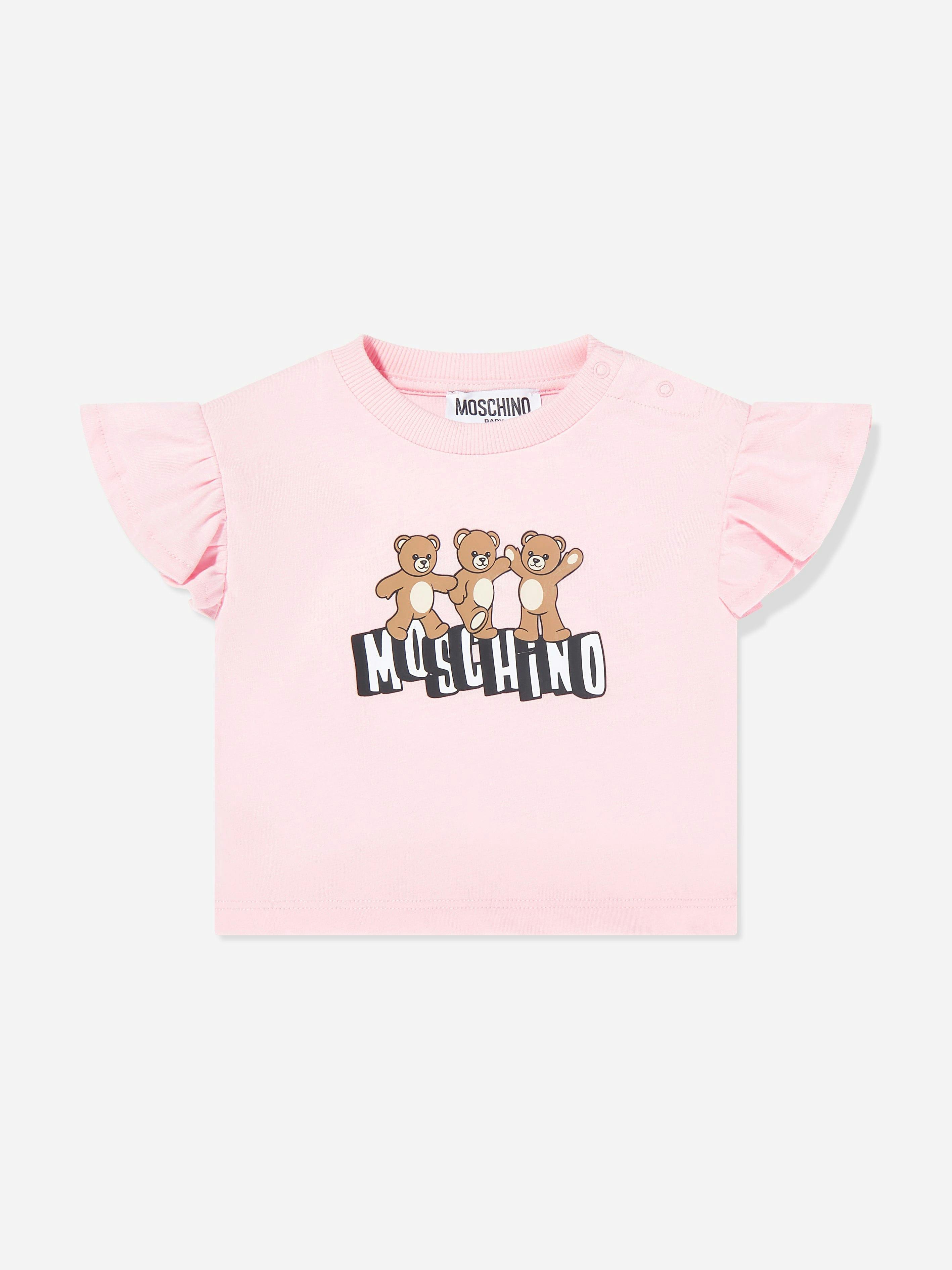 Moschino Kids Girls Pink Moschino Baby Teddy Bear Logo T-Shirt In - 18 - 24 Mths