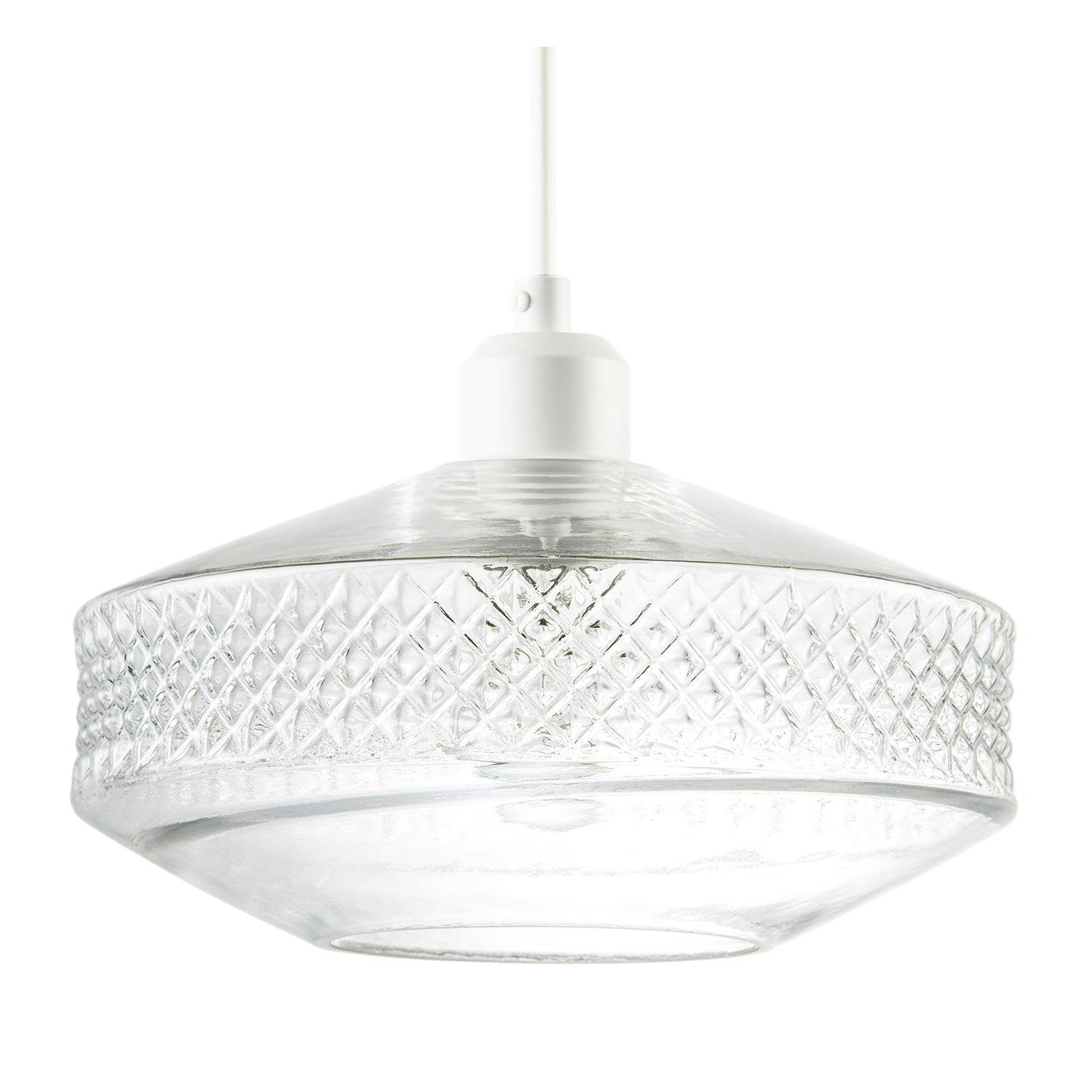 Happy Homewares Clear Glass Pendant Lighting Shade With Strip Of 3D Shaped Diamonds