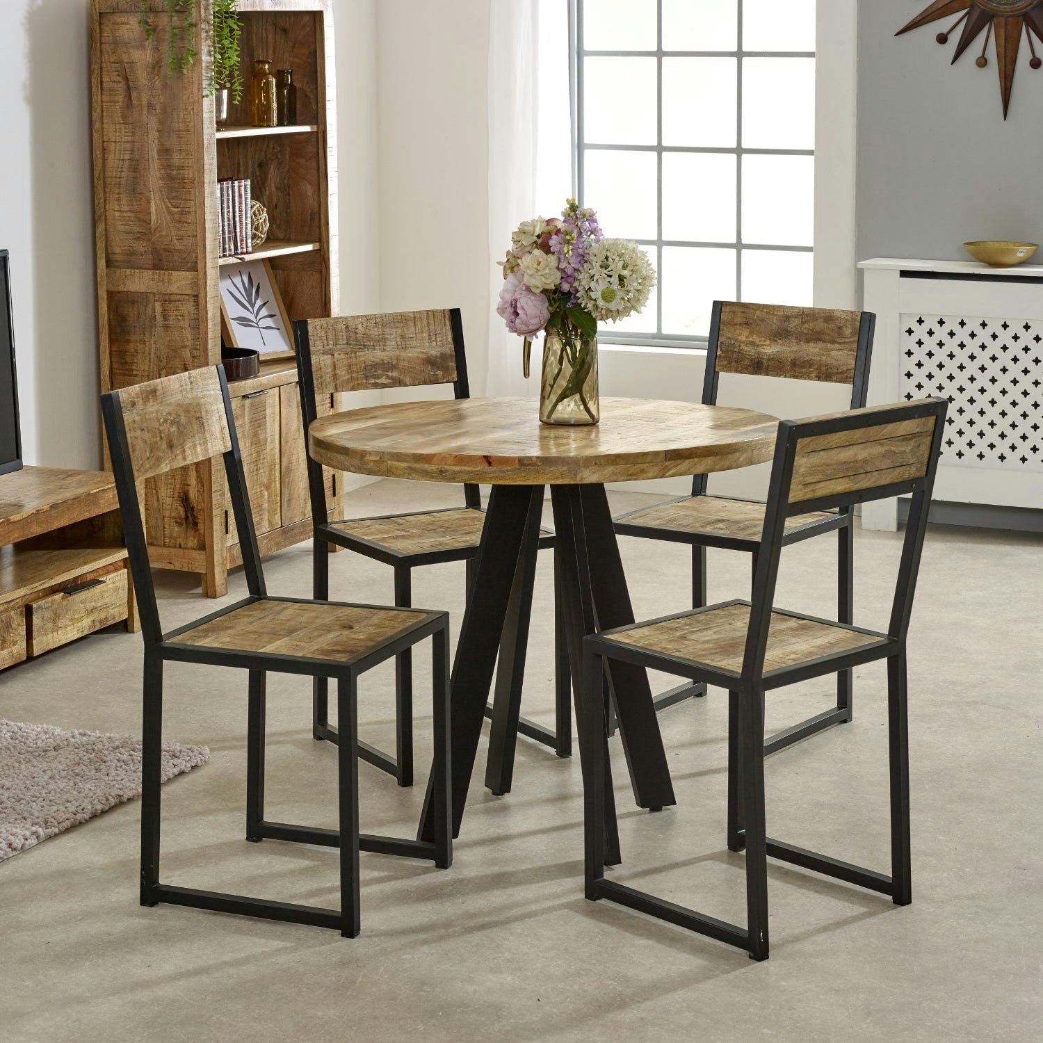 Rackhams Valor Mango Wooden 4 Seater Round Dining Table - Wood - 90X90x78 Cm (Lxdxh) - Dining Table