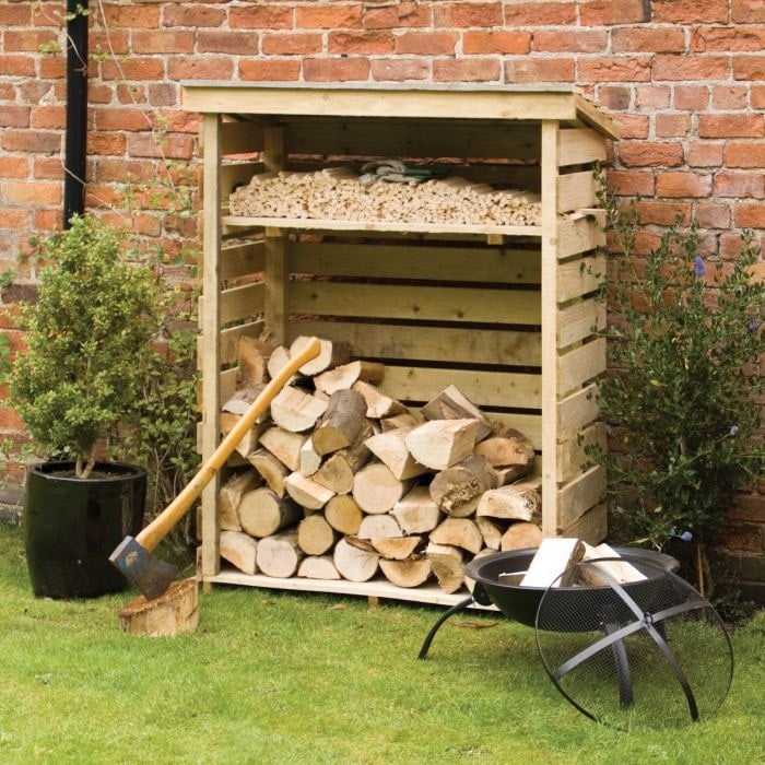 Rackhams Small Log Store With Kindling Shelf, Tanalised Timber