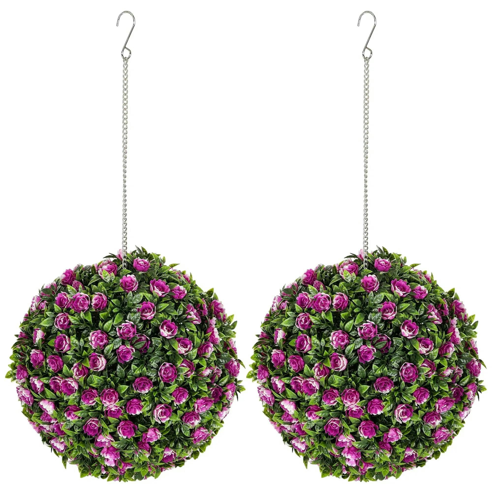 B&Q - Set Of 2 Artificial Plant Topiary Rose BallsFaux PlantsPurple - Image 6