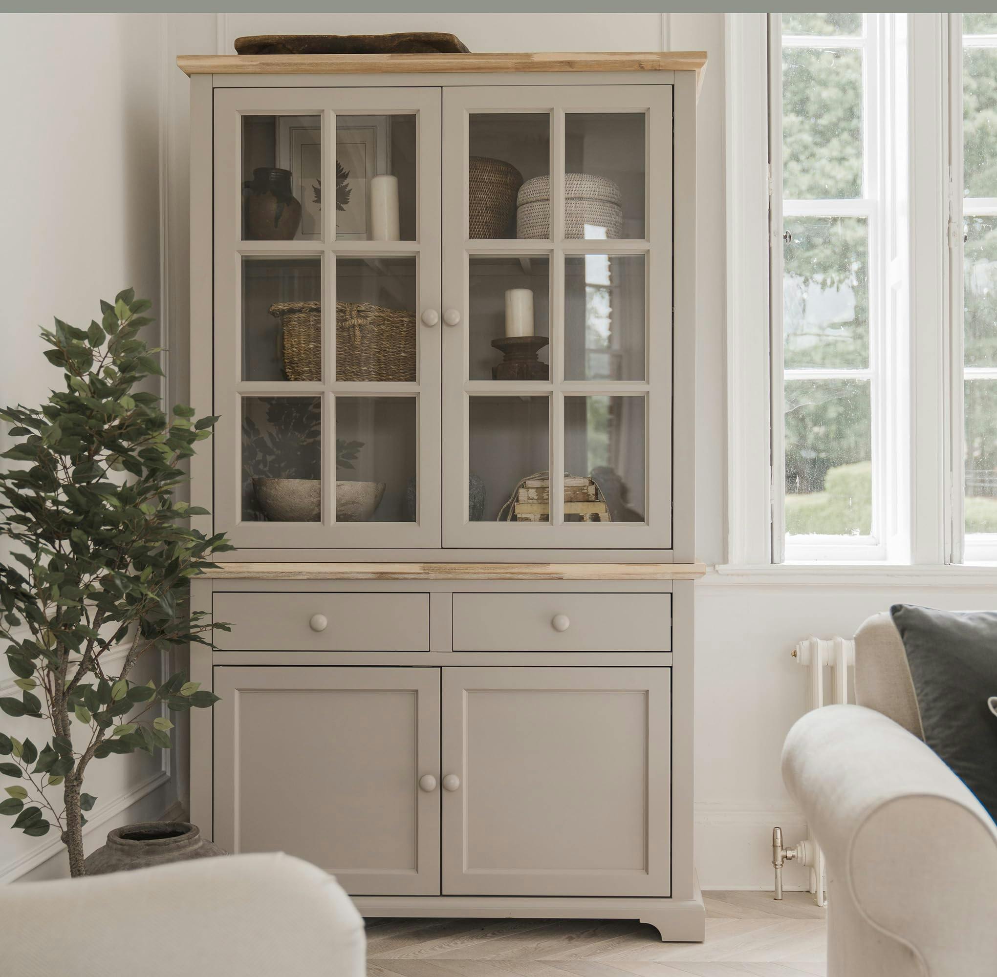 Statement Furniture Beige Florence Glass Door Display Cabinet Large Dresser Assembled - Truffle,