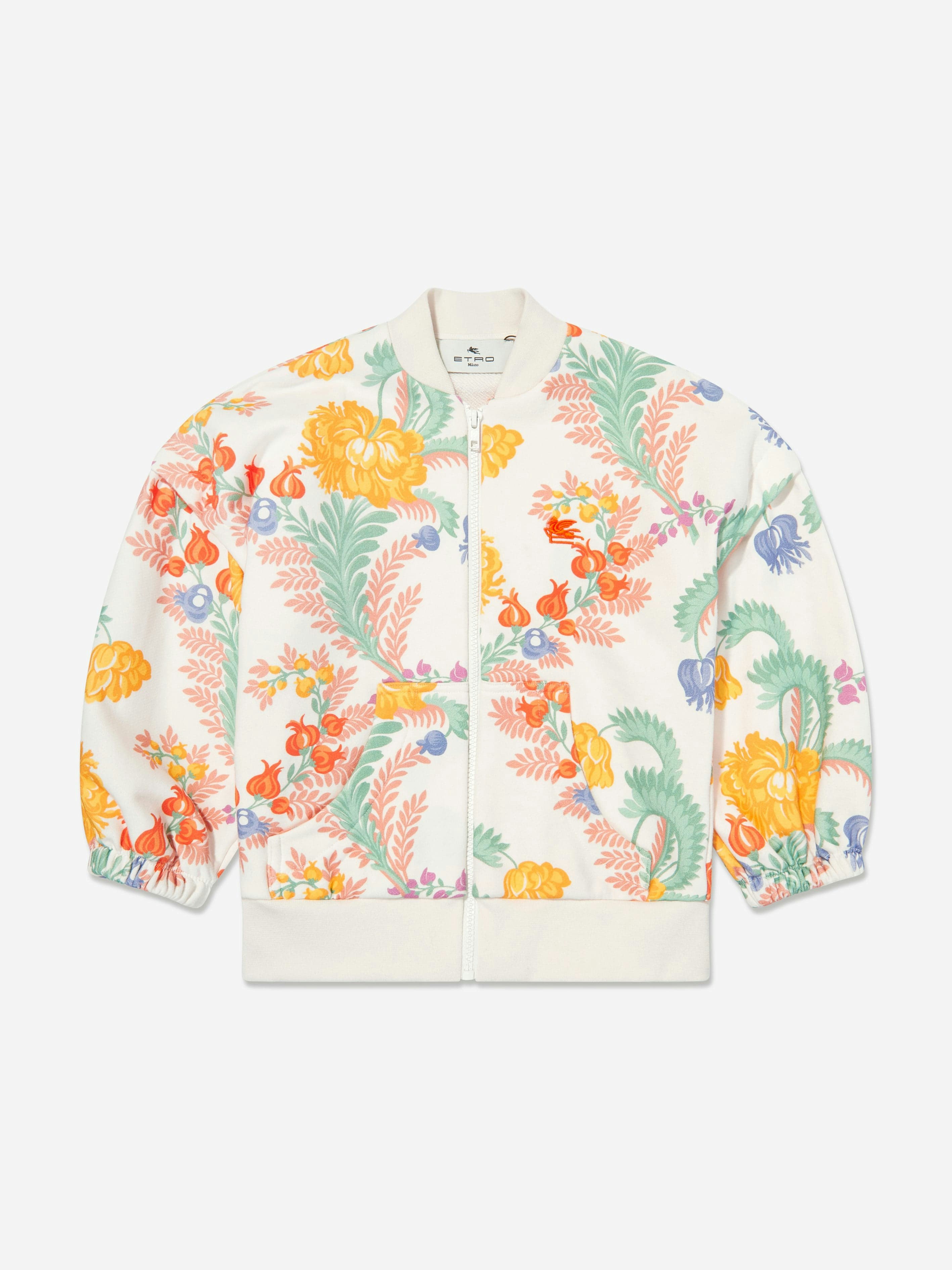 Etro Girls Ivory Floral Zip Up Top In - 4 Yrs