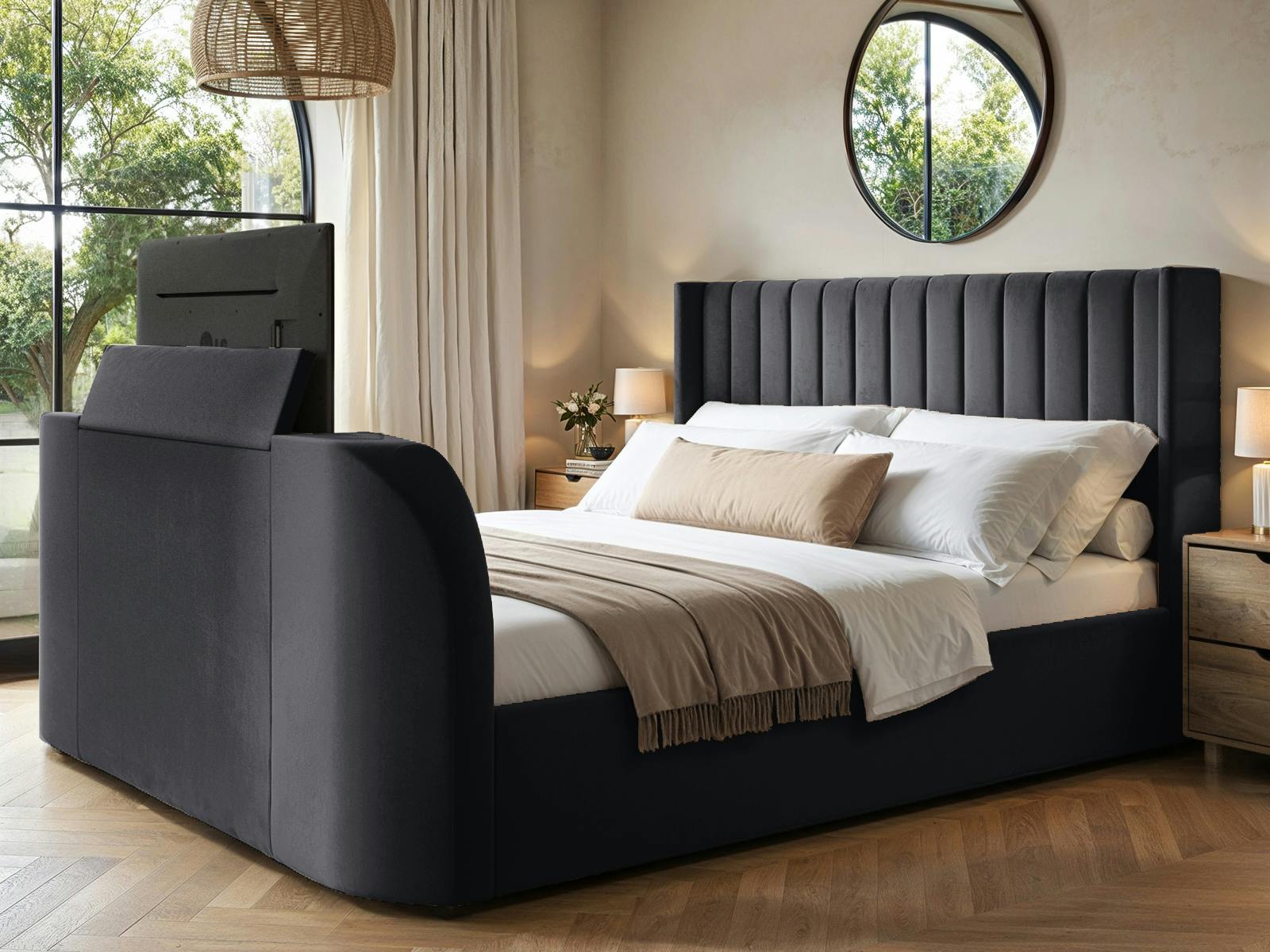 Flair Unisex Grey Fallon Tv Side Lift Ottoman Bed Charcoal Velvet In | : Super King - Image 2