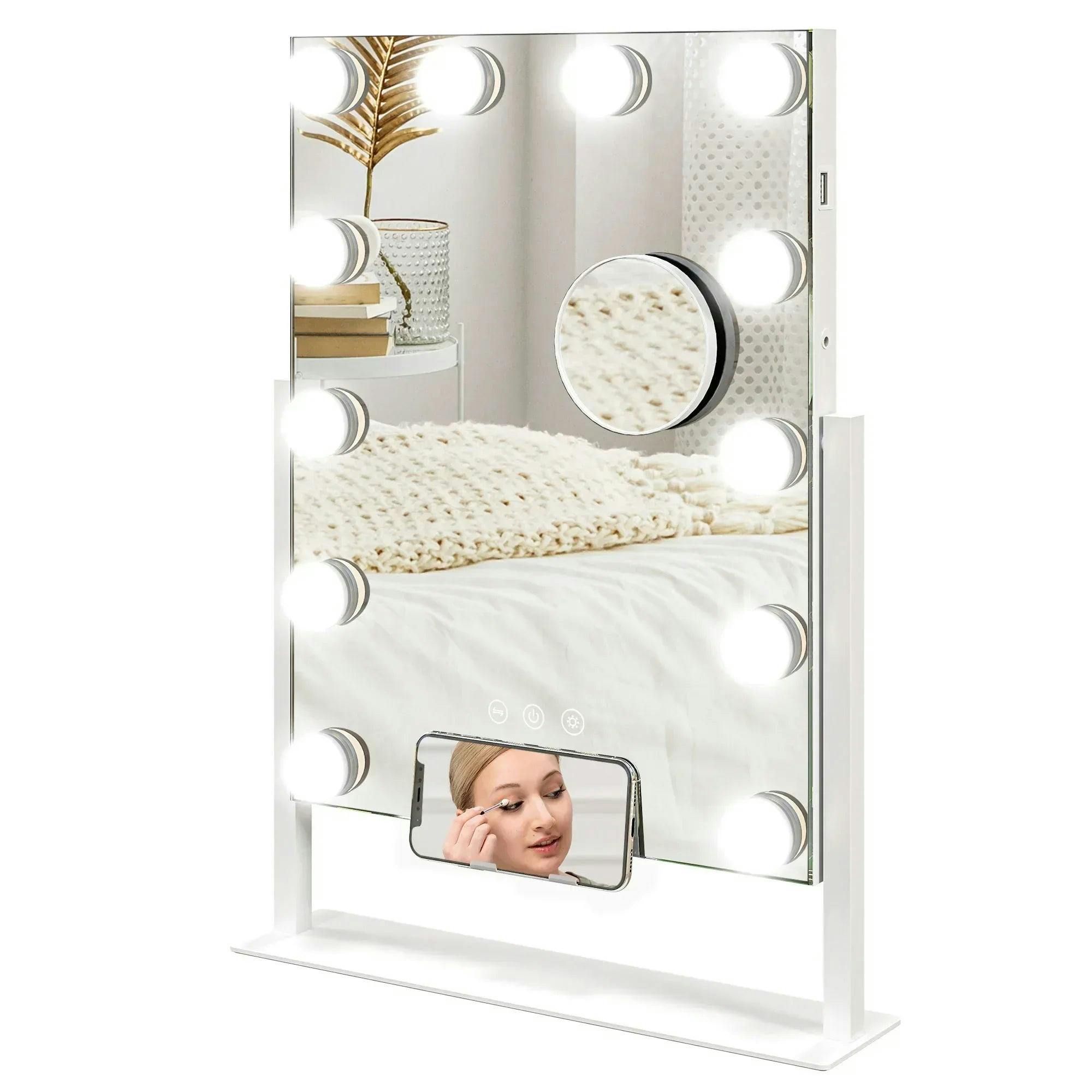Homcom Hollywood Lighted Makeup Mirror With Magnifier, Usb Port, Phone Holder - Image 9