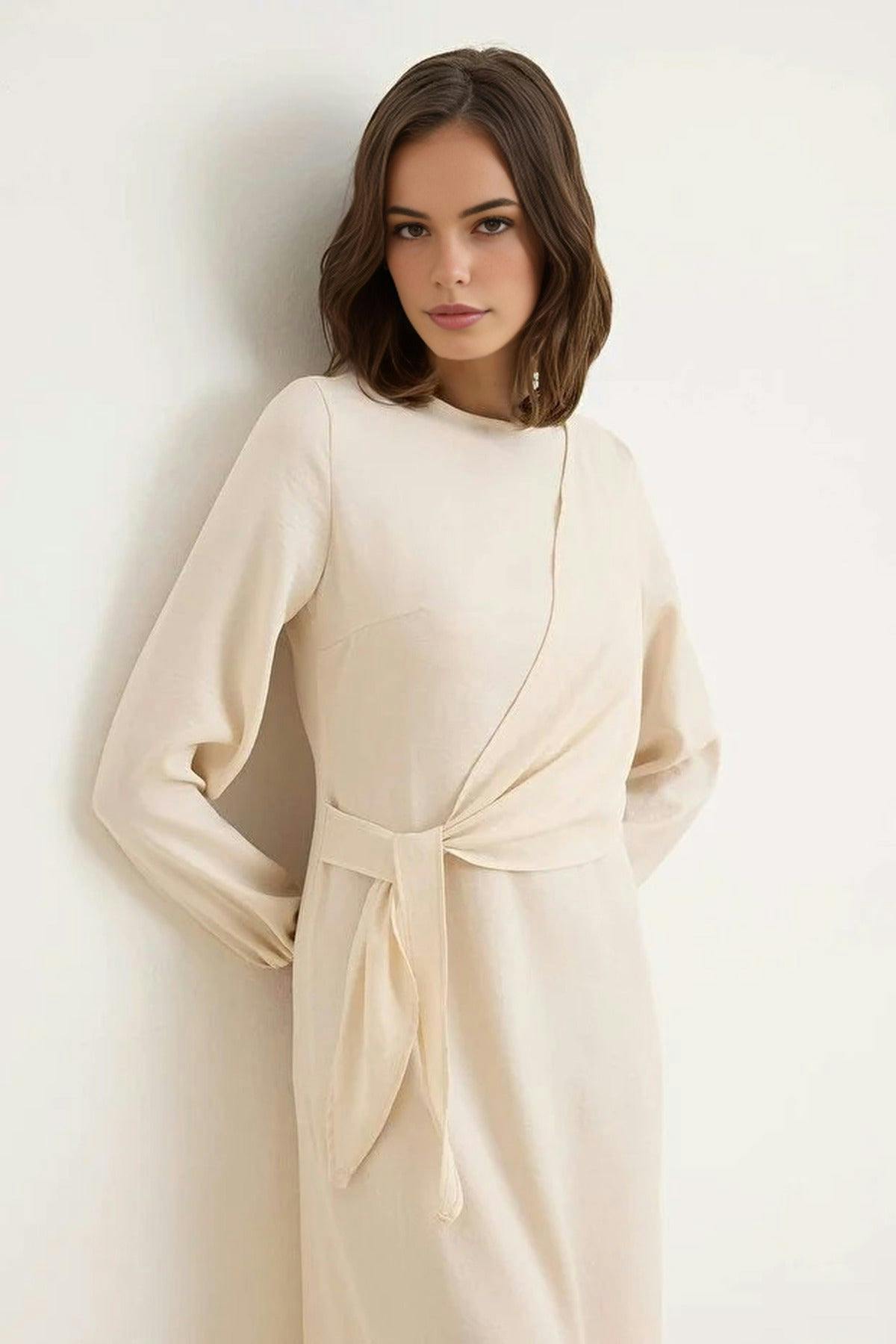 Hoxton Gal Linen-Look Woven Dress - 10 - Ecru