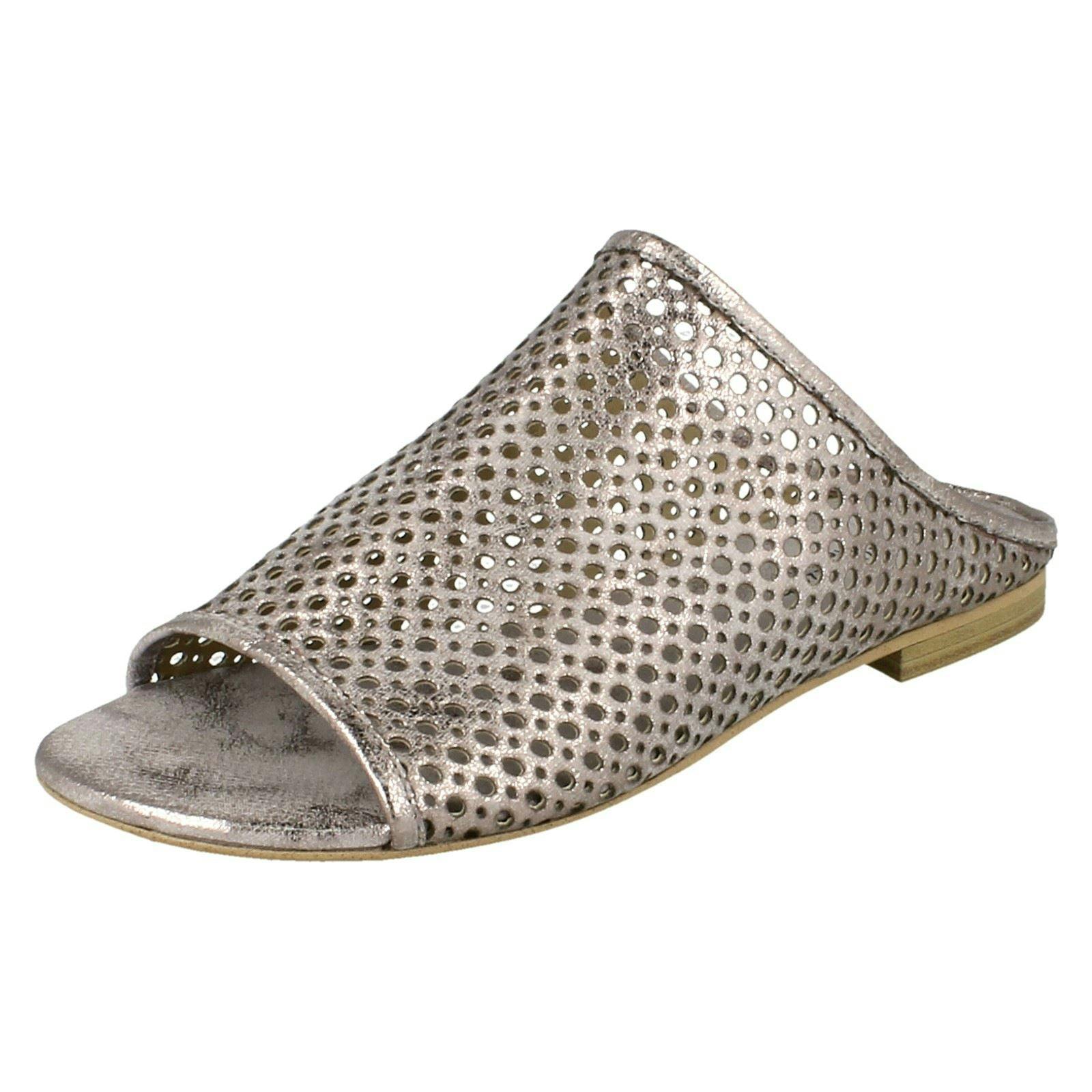 Savannah Women's Silver Flat Punched Upper Mule Sandals - Uk 3