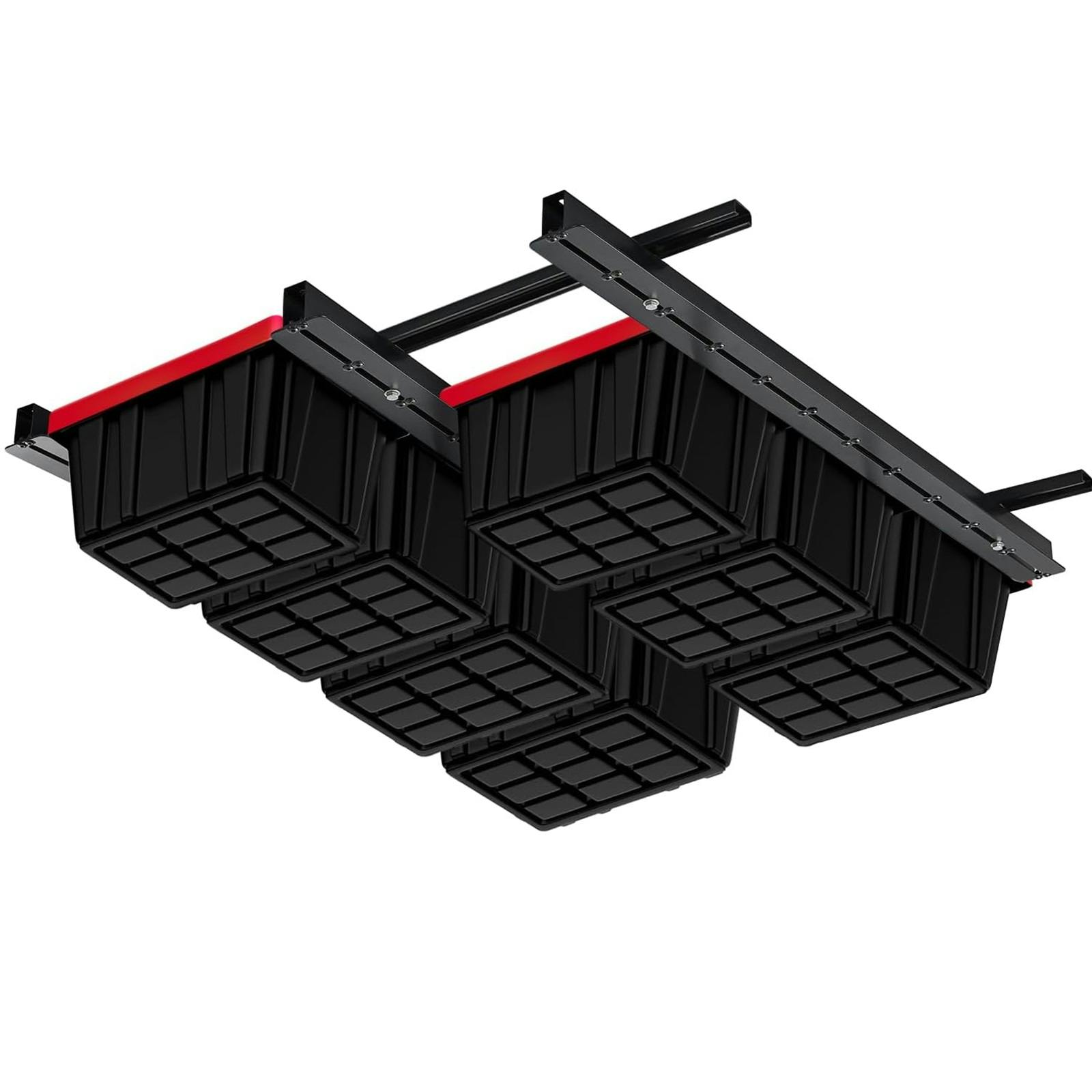 Rackhams Black Overhead Adjustable Storage Bin Rack Tote Brackets Garage Ceiling Rail Organiser