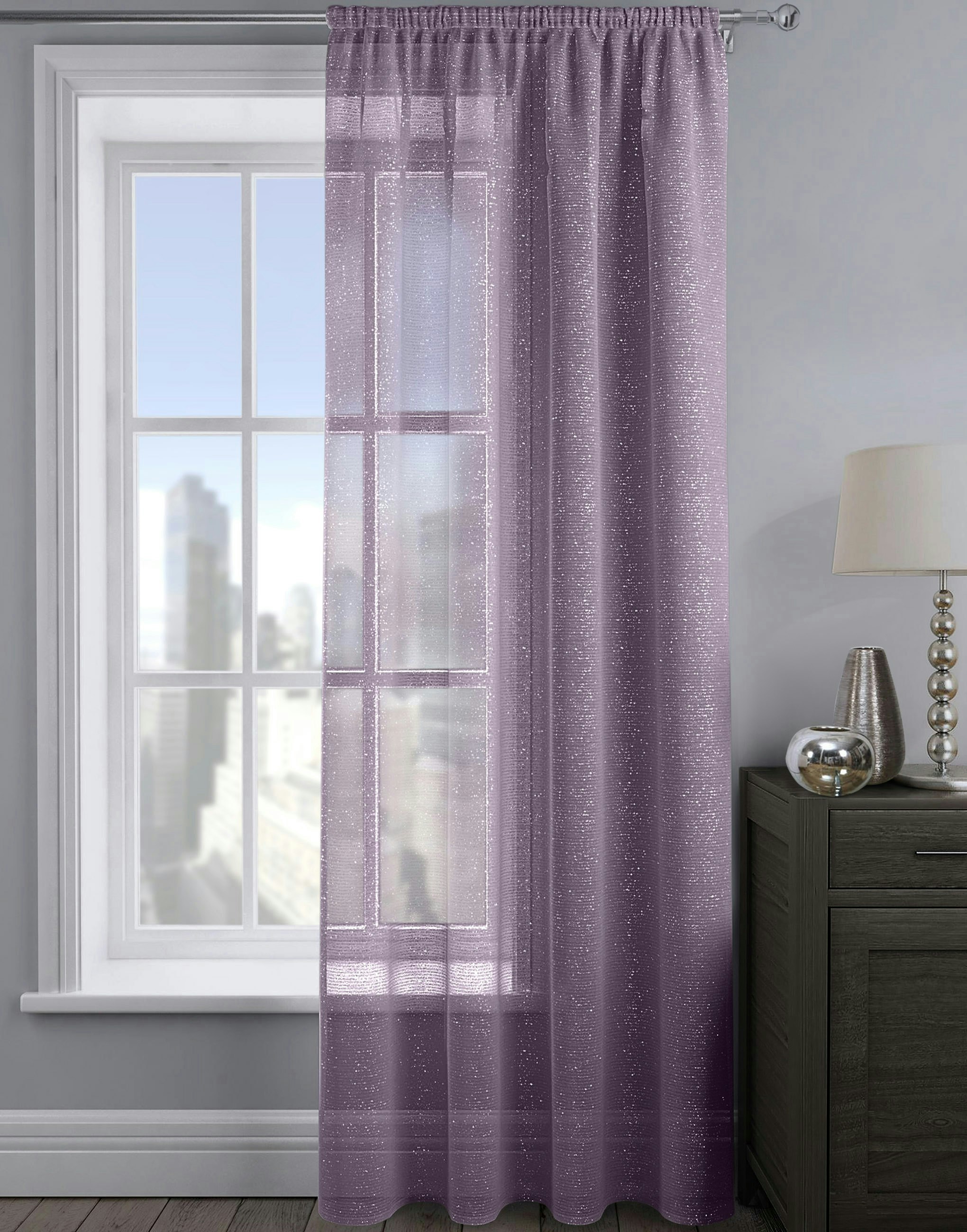 Velosso Mauve Alessandria Sparkle Slot Top Voile Panel - 137Cm X 122Cm