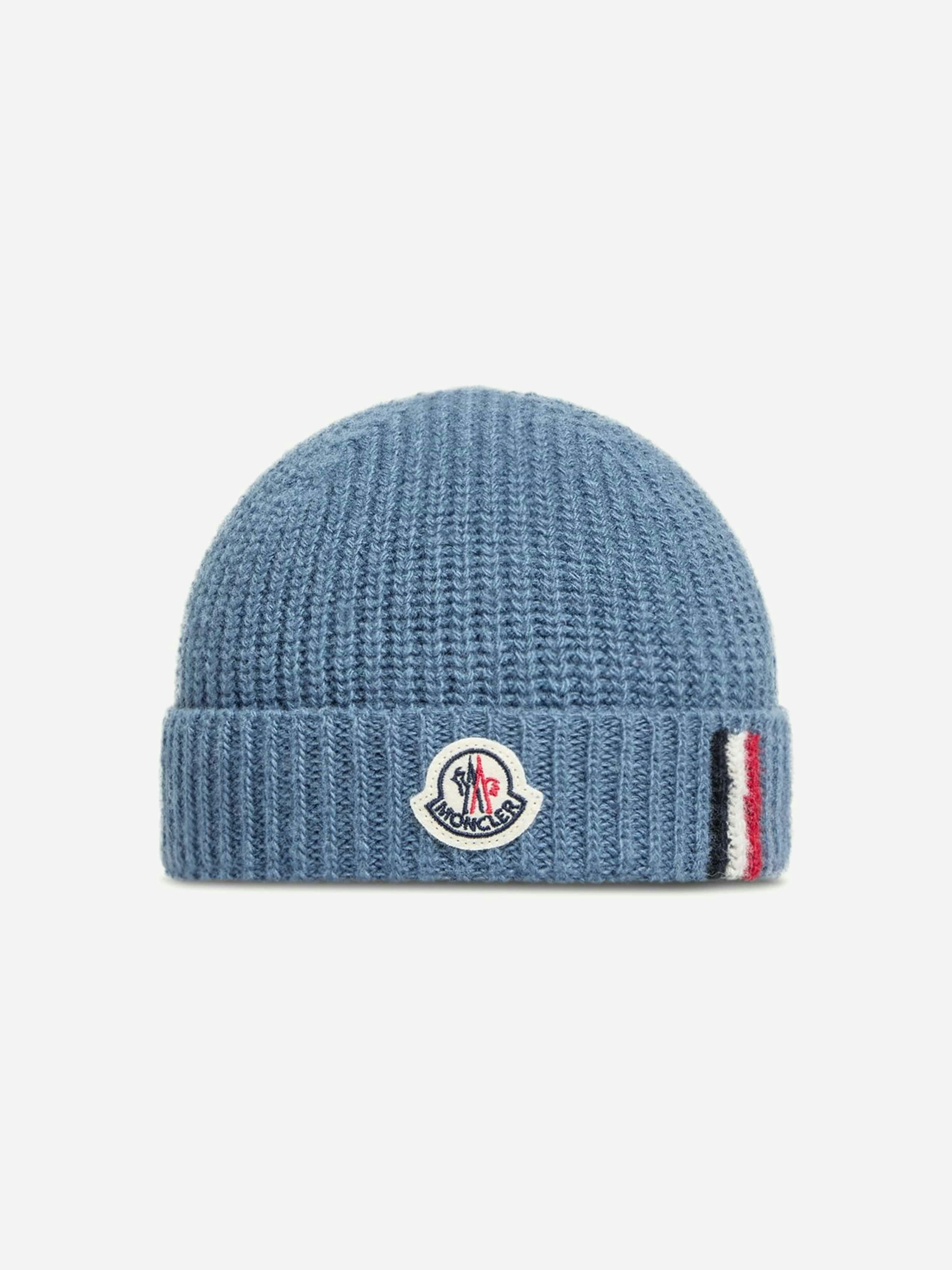 Moncler Enfant Men's Blue Baby Boys Wool Logo Beanie Hat In - 0 - 18 Mths