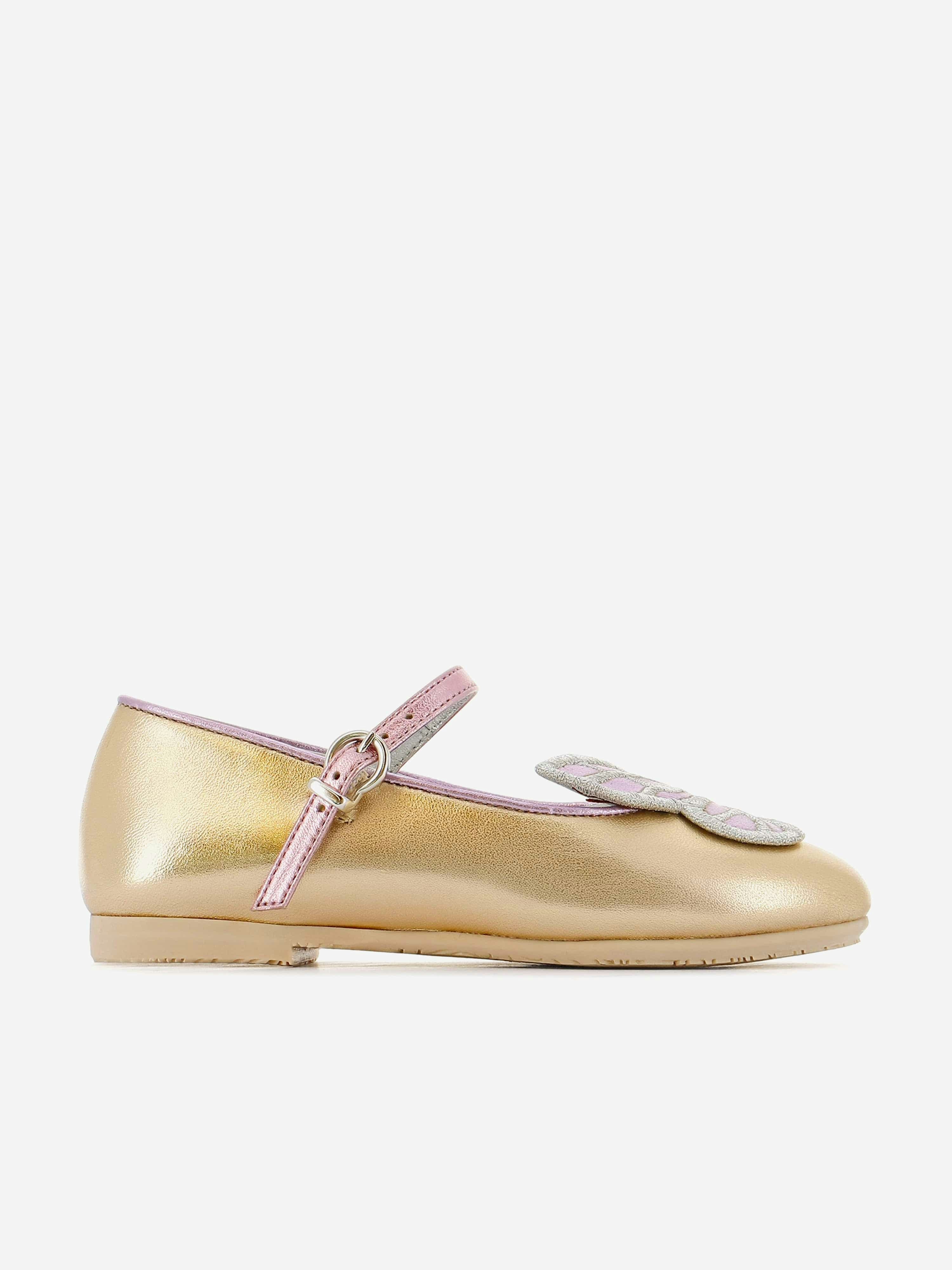 Sophia Webster Girls Gold Butterfly Embroidery Flat In - Eu 22 Uk 5