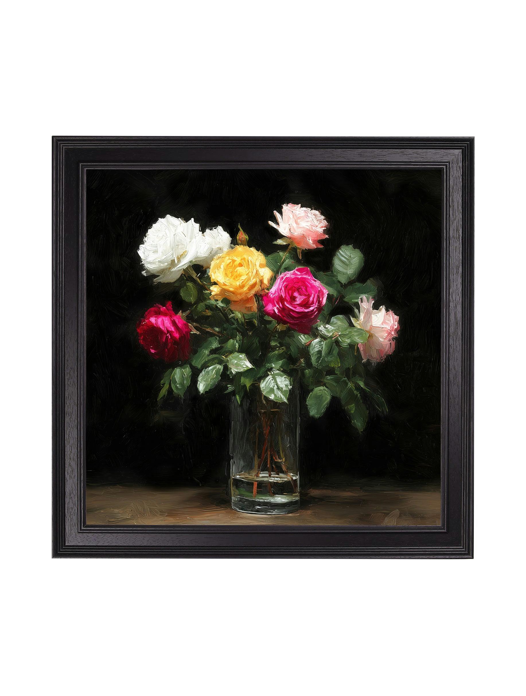 Rackhams Dark/Black Garden Roses After - Hurstwood Square Frame - Roses After - 70 X 70Cm