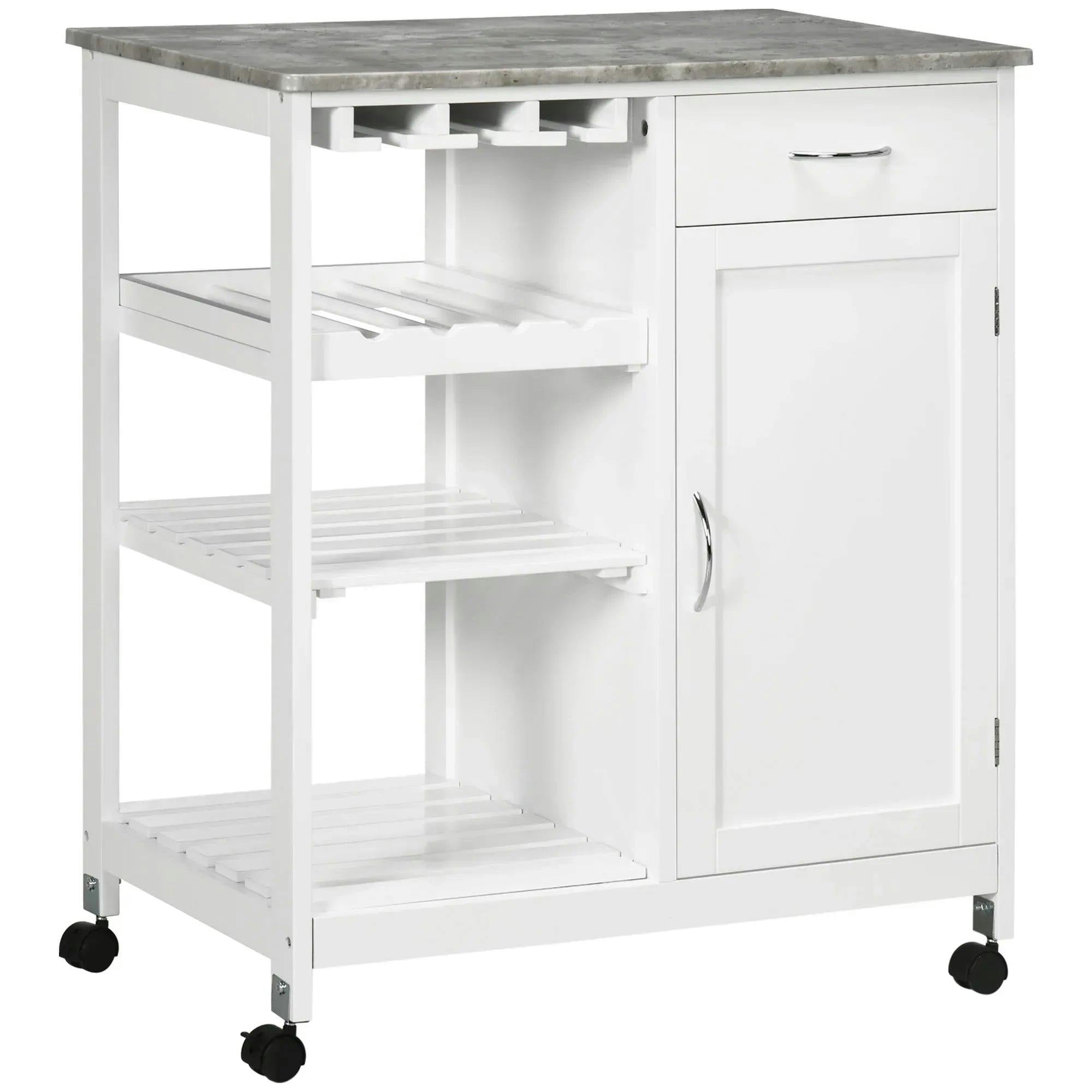 HOMCOM Compact Kitchen Trolley Utility Cart Wheel Wine Rack Cabinet in White - Image 6