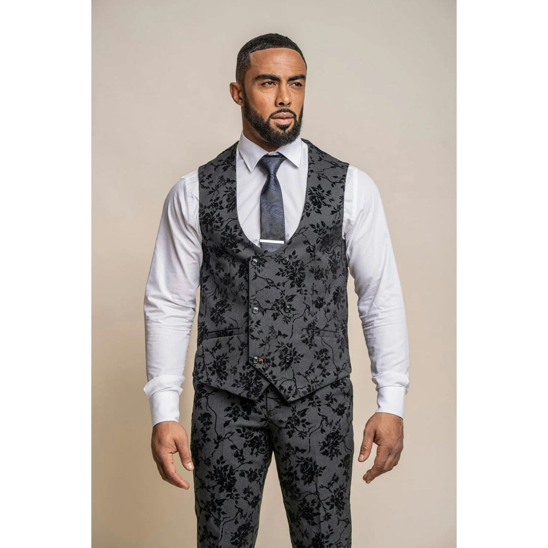 House Of Cavani Men's Black Georgi - Floral Waistcoat - 48
