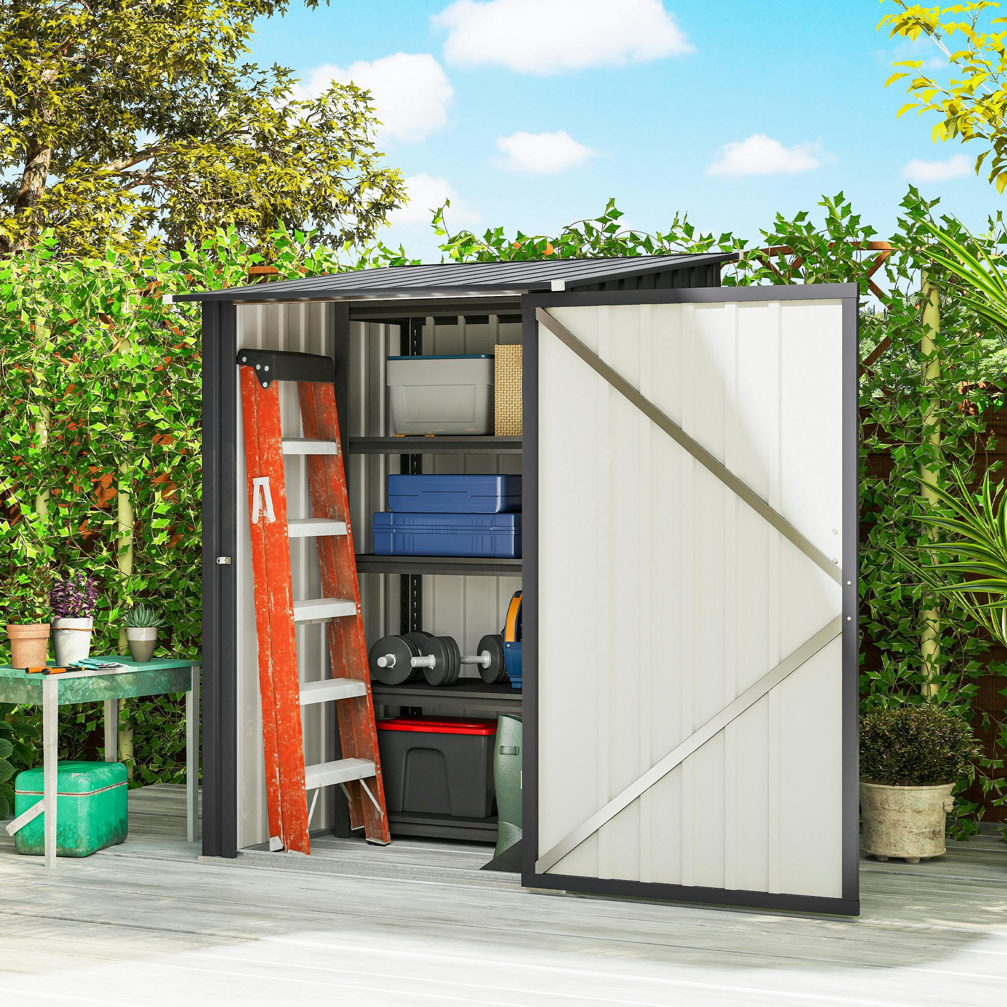 Outsunny 3.3Ft X 3.4Ft Outdoor Storage Shed Steel Garden Shed W/ Lockable Door