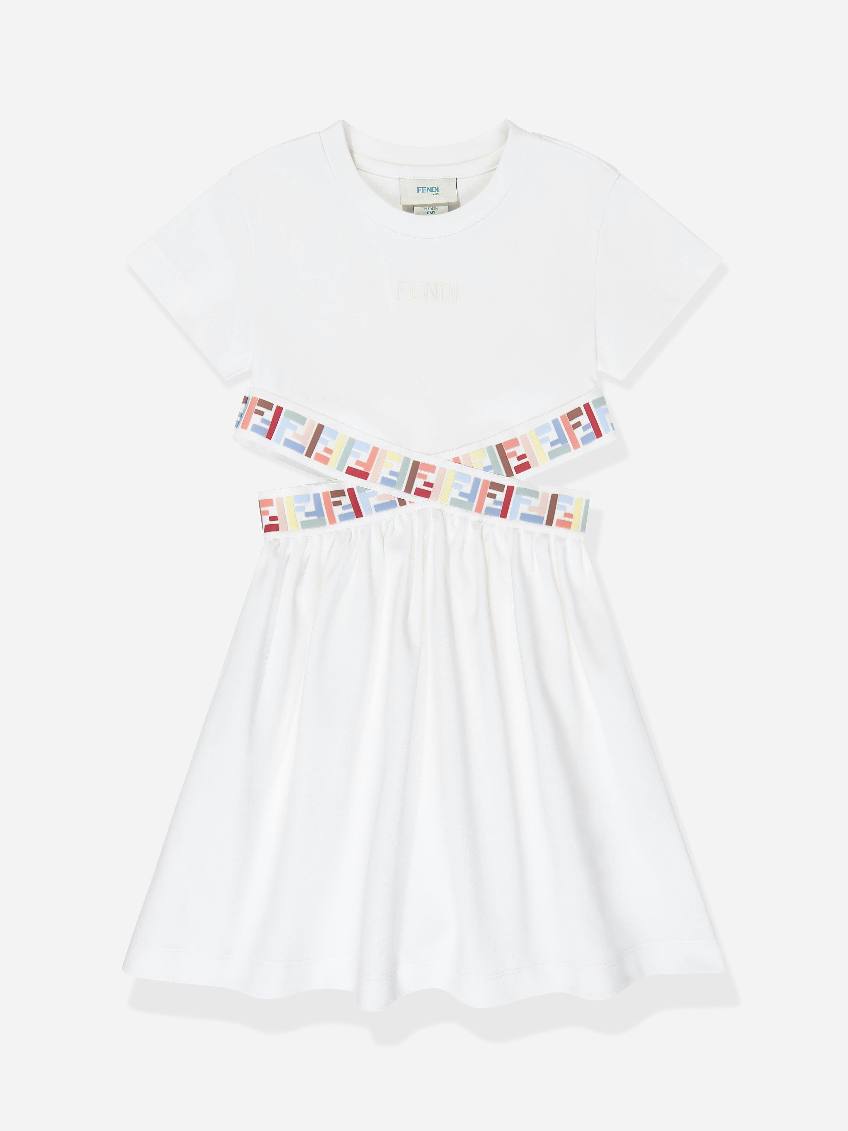 Fendi Kids Girls Ivory Fendi Cut-Out Detail Dress In - 6 Yrs