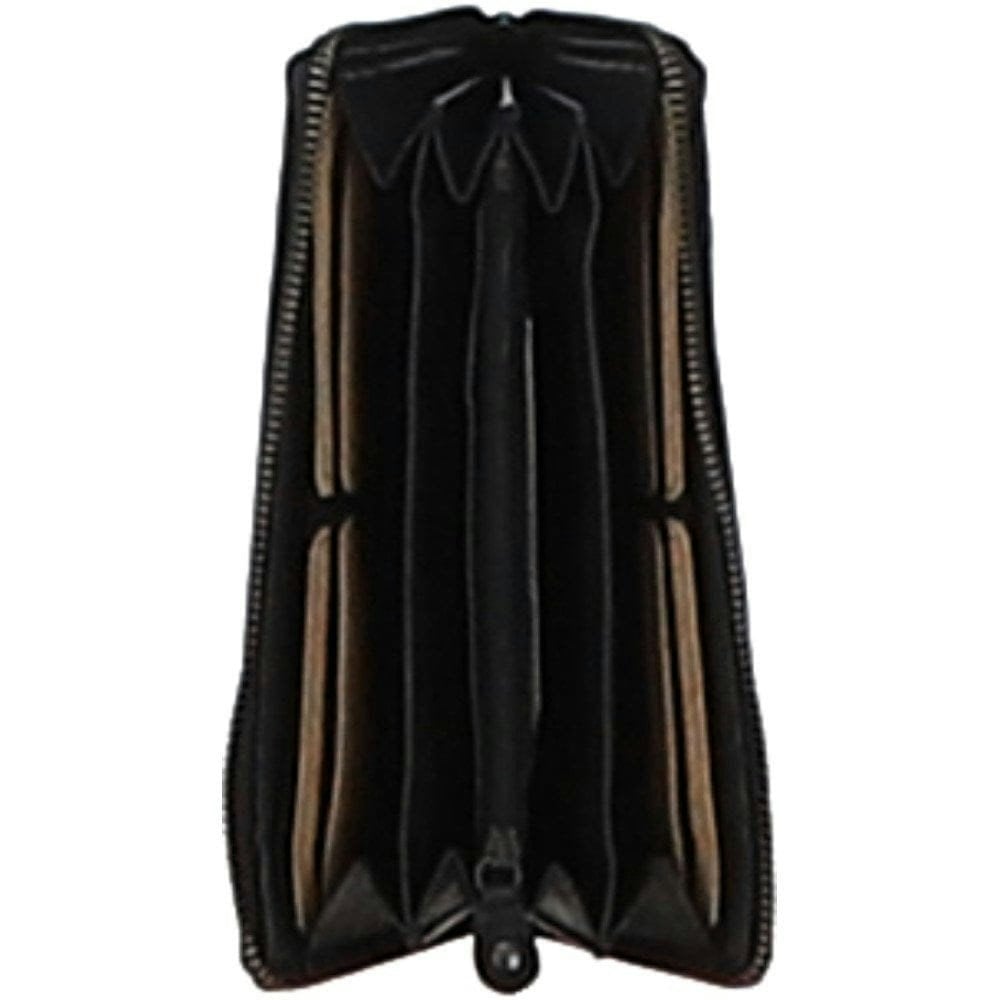 Ashwood Black Vintage Woven Leather Zip Around 10 Card Coin Note Purse - One Size - Leather